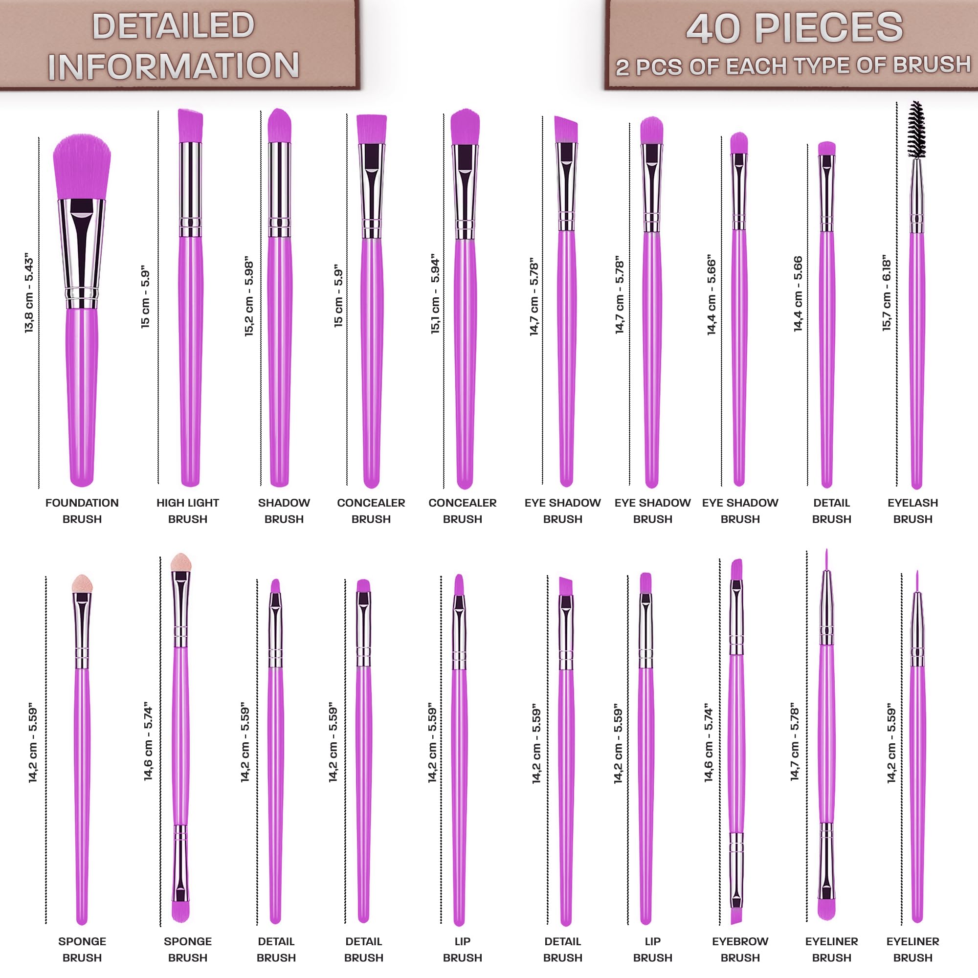 Professional Makeup Brushes Set 40 Pcs Synthetic Bristles Quality Concealer Brush Eyeshadow Brush Blush Brushes Makeup Brush Makeup Brush (Lilac) - Image 2