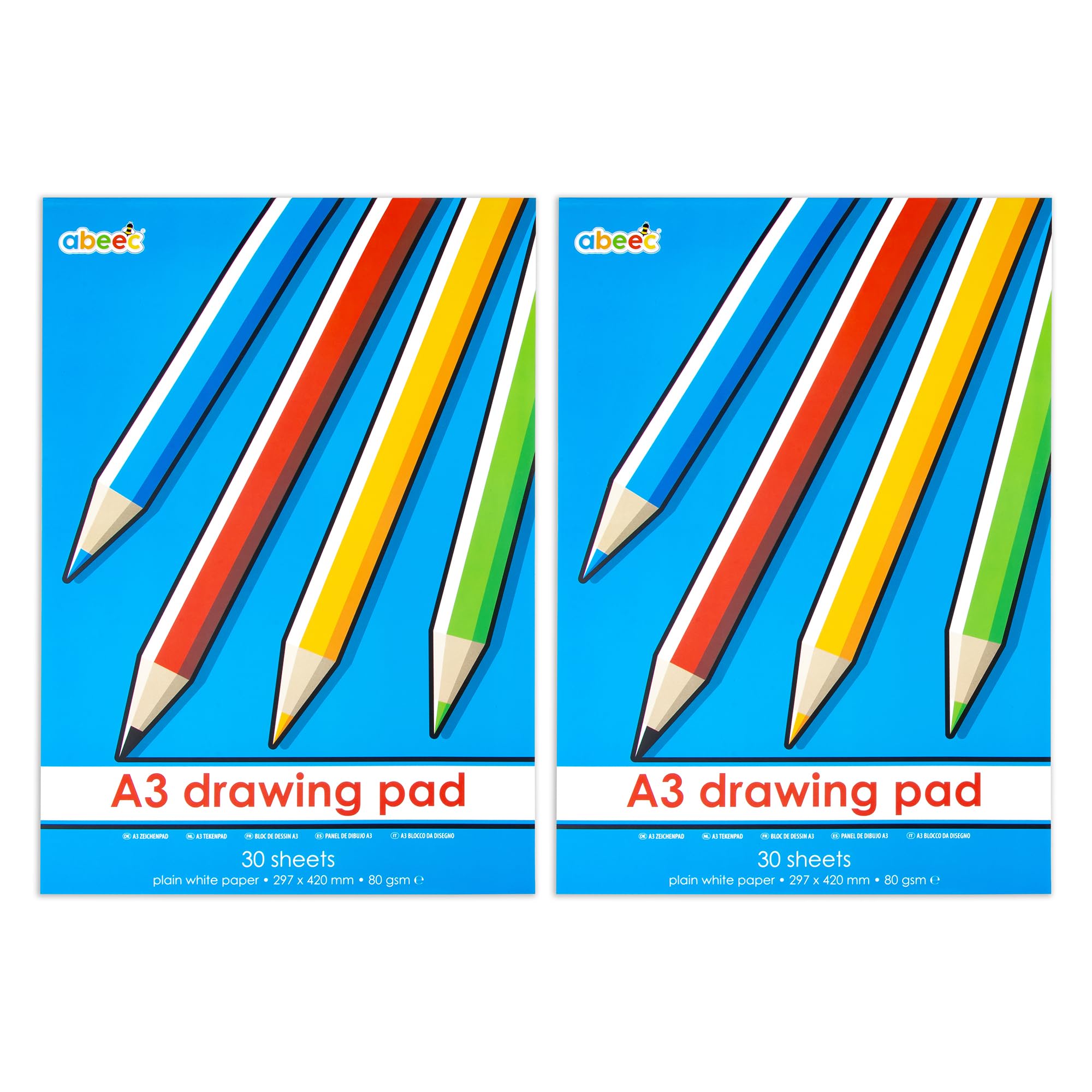 abeec A3 Paper Pad x 2 - Drawing Pad - A3 Notepad - Sketch Book - Scrapbooking & Stamping Supplies - 2 x Drawing Pads - 30 Sheets of Drawing Paper - Plain Paper Pad - Art Supplies for Kids
