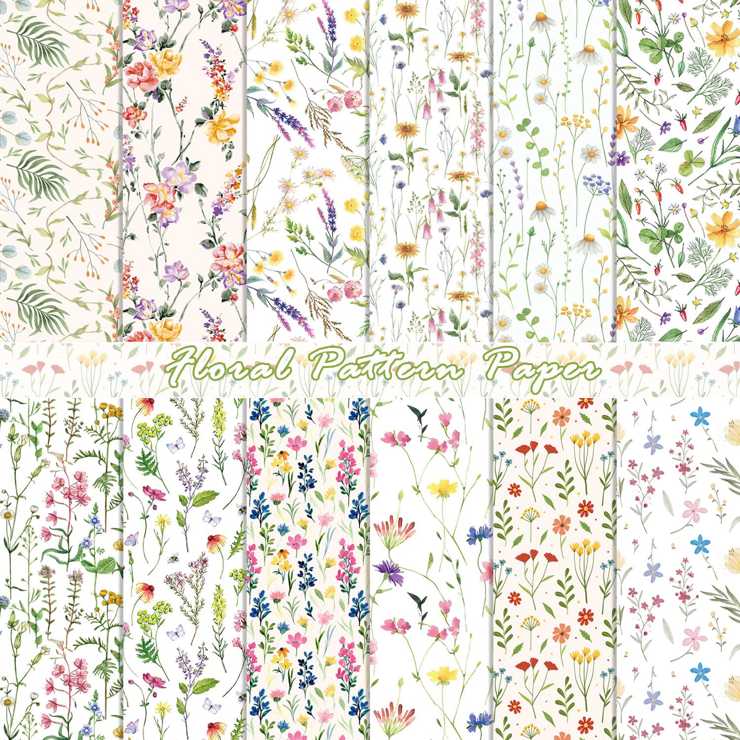 24 Sheets Floral Pattern Paper, 12" x 12" Floral Patterned Cardstock Paper Scrapbooking Supplies Paper Decorative Craft Paper for DIY Card Making