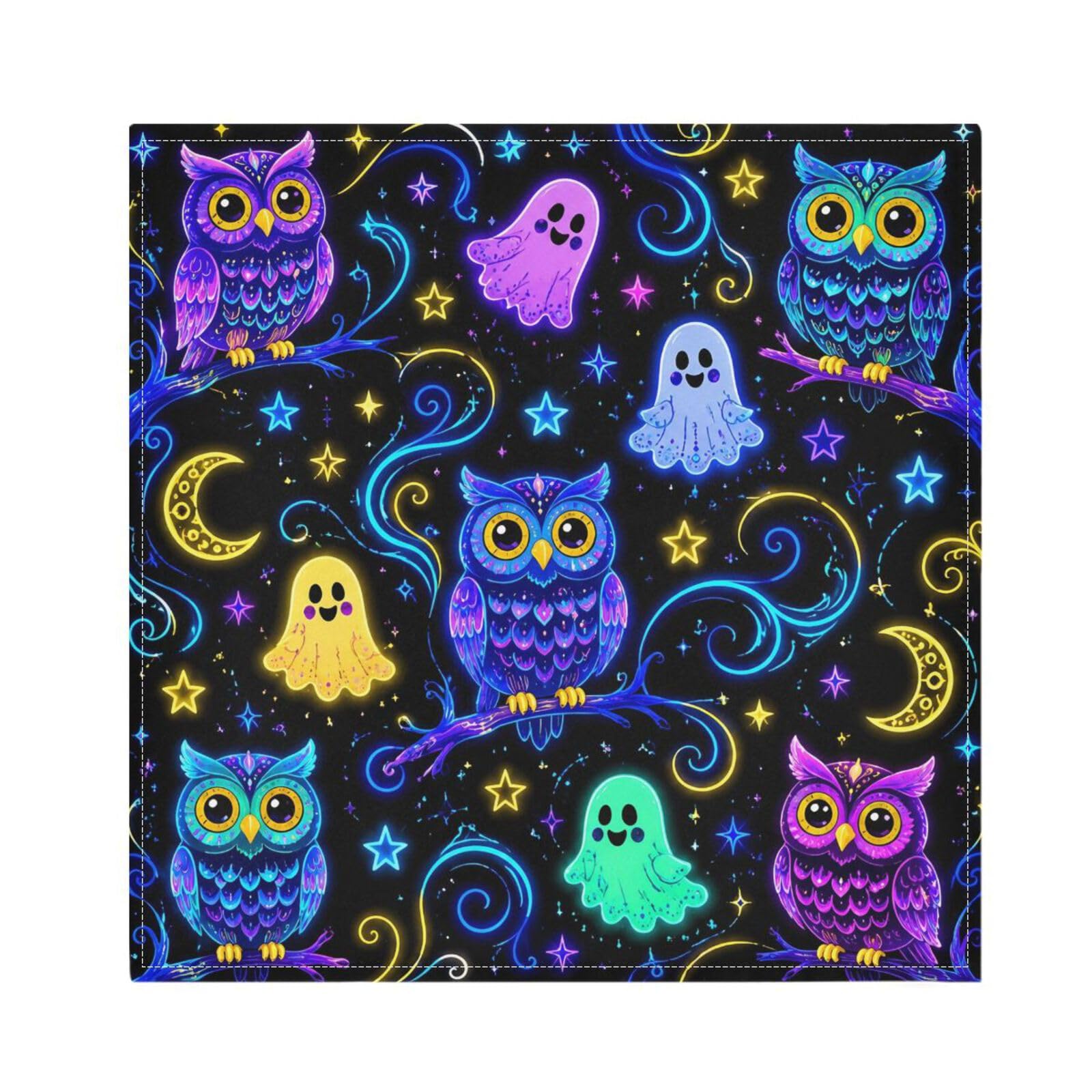 Ttgoth Halloween Boo Owl Cloth Napkin Set of 4 Washable & Reusable Dinner Napkins for Dining Table, Banquets, Wedding, Party, 50x50 cm