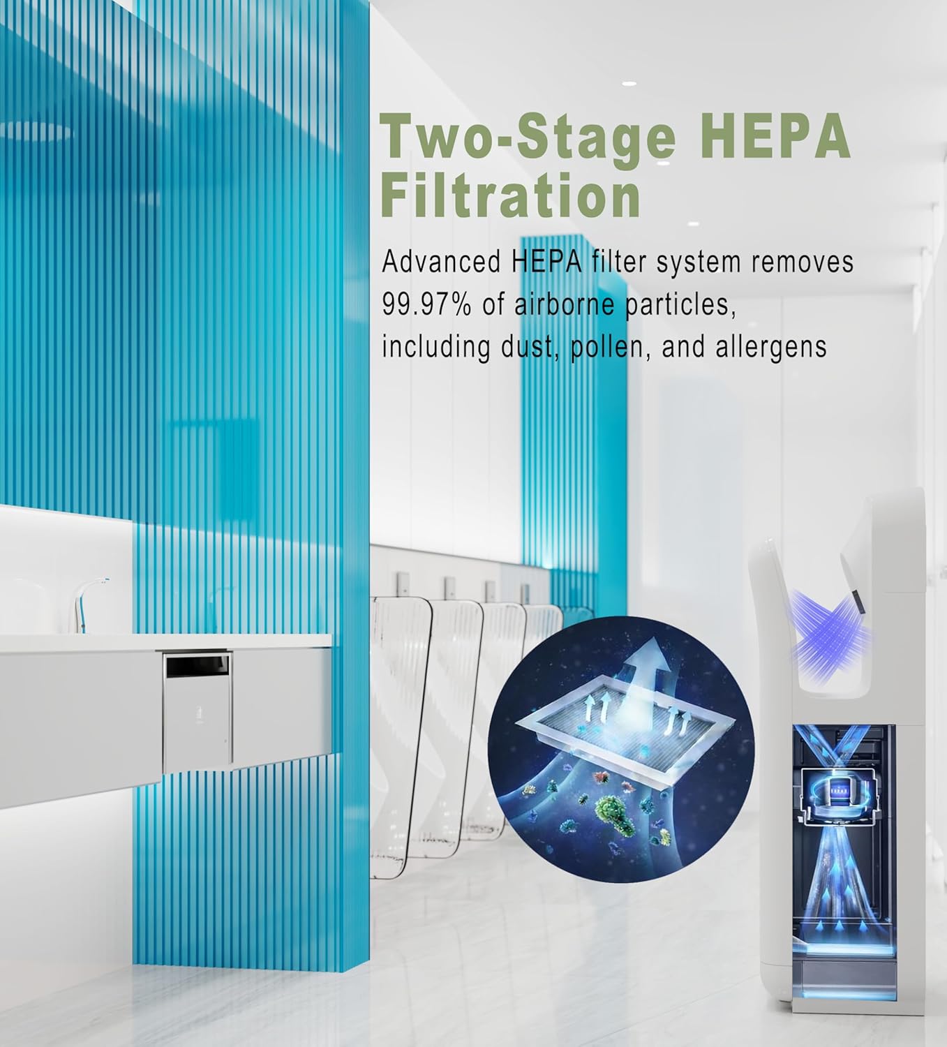Commercial Vertical Hand Dryer – High-Speed Drying with HEPA Filtration & Stable Operation for Offices, Restrooms & High-Traffic Facilities,White