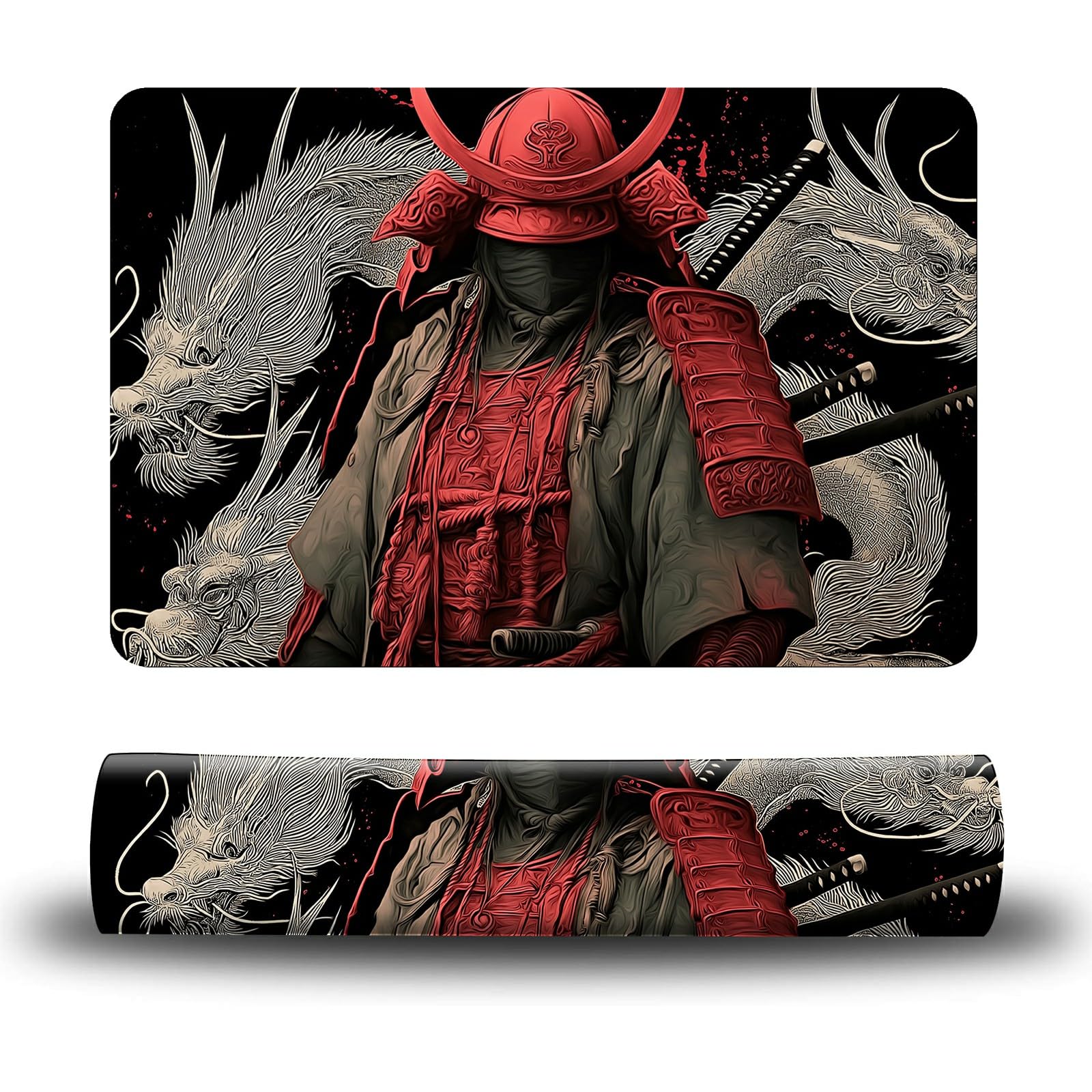 Dikoer Dog Food Mat, 19.6" x 23.6" Absorbent Pet Feeding Mat for Food and Water, Waterproof Diatom Mud Pet Placemat with Non-Slip Rubber Backing, Cat Bowl Mat for Floors - Red-Clothed Man Dragon
