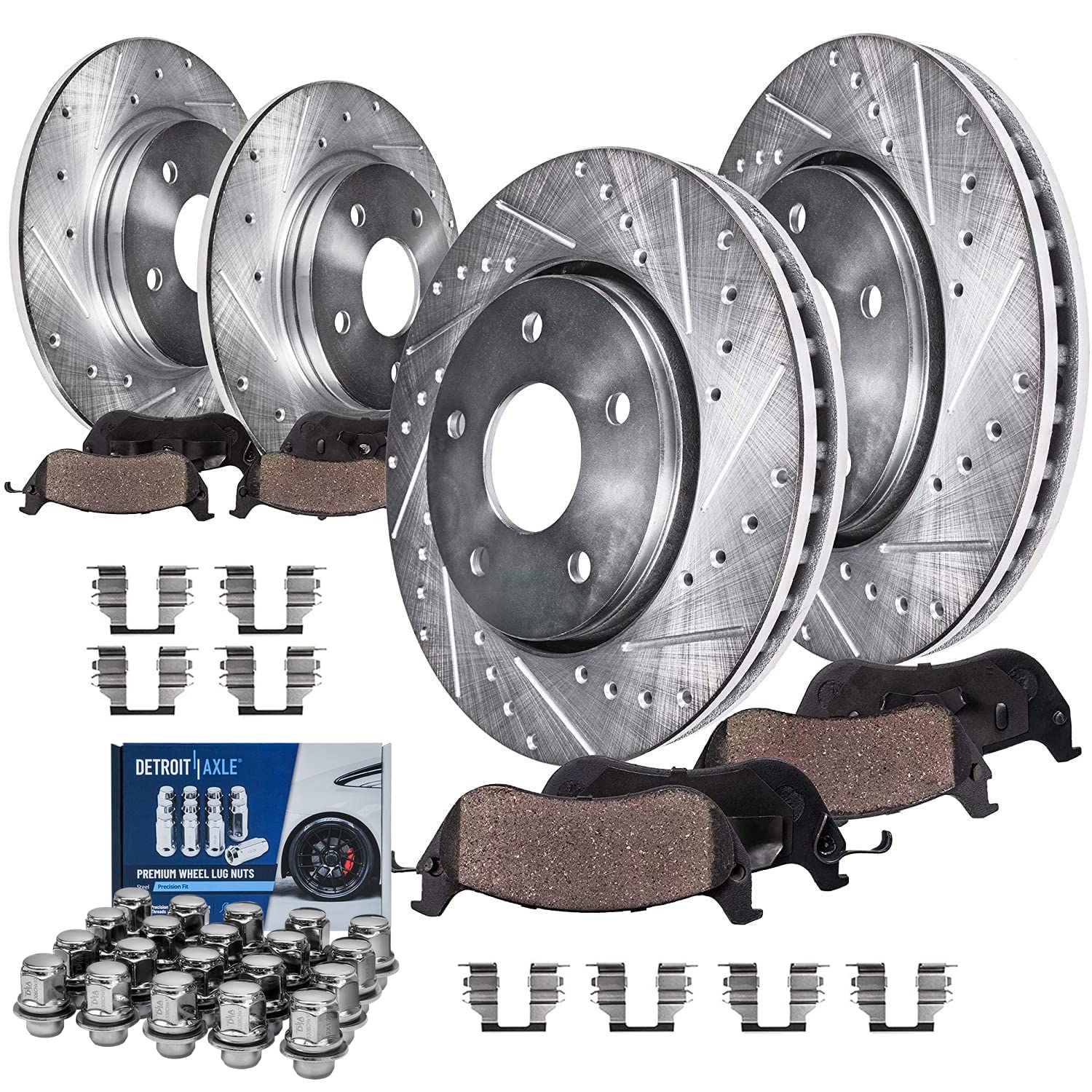 Detroit Axle - Brake Kit for 07-13 Nissan Altima, 11.65'' inch | Front &amp; 11.46'' inch Rear Drilled Slotted Brake Rotors Ceramic Brake Pads Wheel Lug Nuts 2007 2008 2009 2010 2011 2012 2013