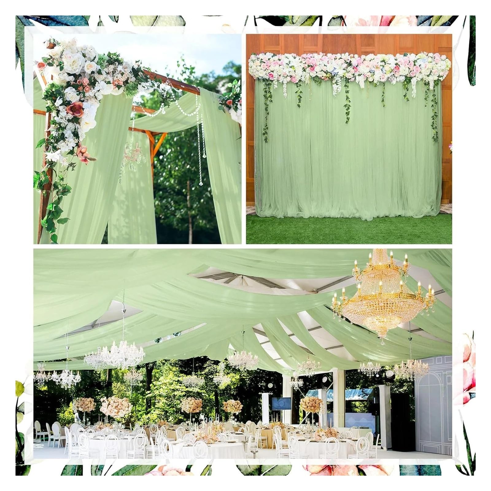 Panneaux De Rideaux De Plafond Rideaux de Plafond en Tissu for Arc Mariage, Rideaux Transparents, Draperies Voile, décoration for fête, cérémonie, scène Swag(1panel Ivory,W150XH1000CM)