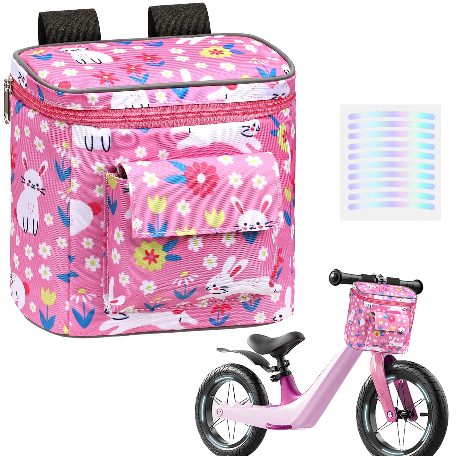 LOCAL LION Kids Bike Basket, Bike Handlebar Bag, Waterresistant Bicycle Basket, Thickened Bicycle Front Bag For Children's Balance Bike Tricycle Scooter, Pink-Flower