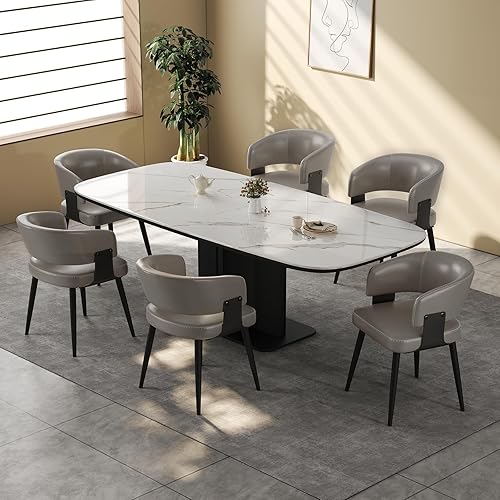 Miniatura 27 de Juego de 4 sillas de comedor modernas, tapizadas de piel sintética con respaldo abierto curvo, fácil montaje para comedor, restaurante, cafetería