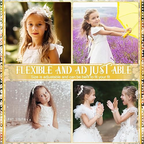 Miniatura 3 de Hoemwarm 6 piezas de tocados de boda para niña de flores con muñeca de perlas de cristal, accesorios de niña de flores de oro blanco, corona tiara,