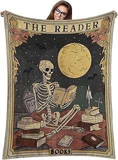 Book Lovers Gifts Throw Blanket 60 x 50 Inch Reader Blankets Christmas Book Club Horror Gifts Basket Stuffers for Women Xmas Bookworm Bookish Librarian Reading Basket(Skeleton)