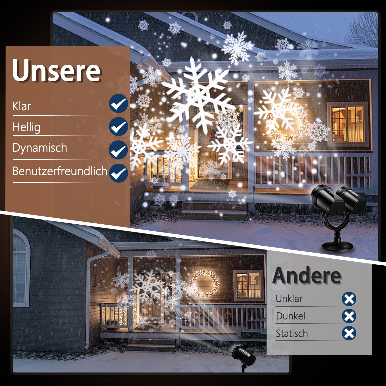 LED Projektor Weihnachten Aussen, Doppelkopf Dynamische Schneeflocken Projektor Weihnachtsdeko, Wasserdicht Weihnachtsbeleuchtung außen für Garten Weihnachtsdeko Outdoor