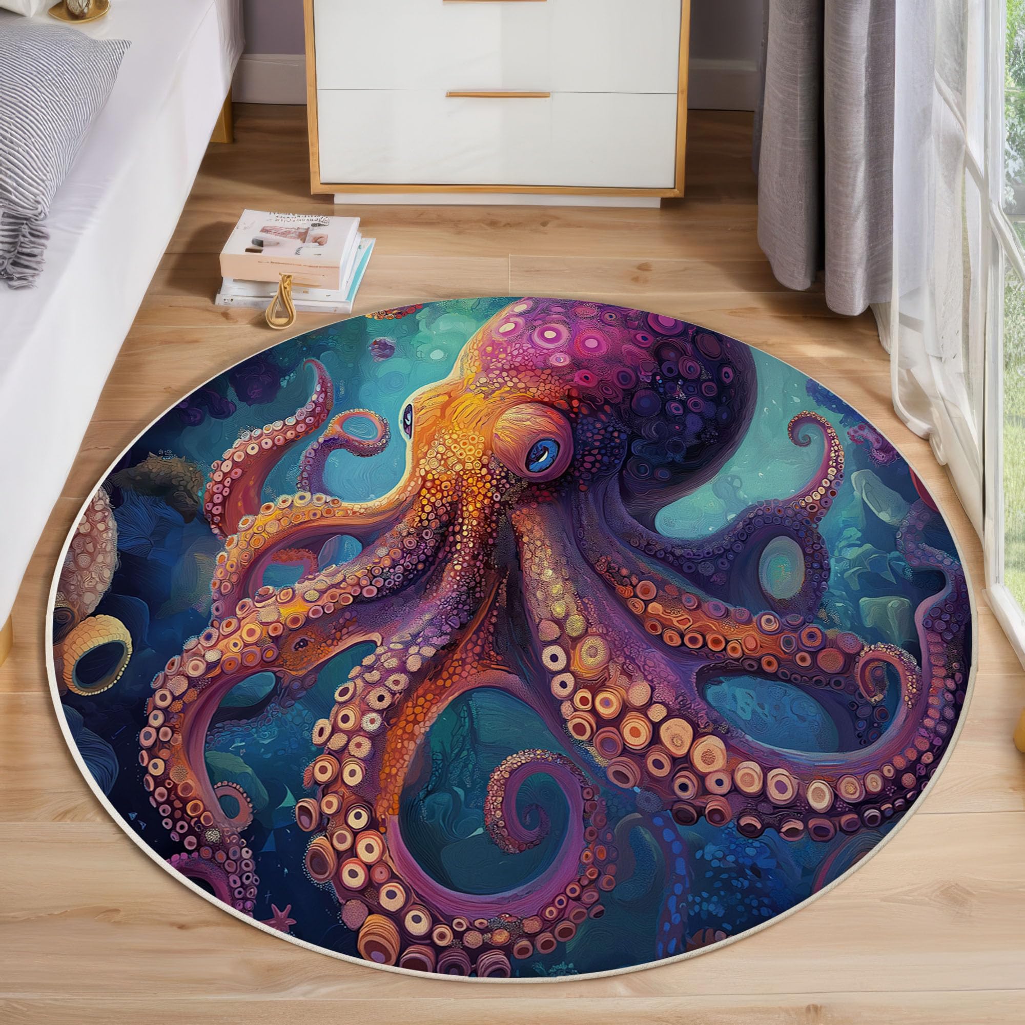 Tapis de zone ronde pieuvre rose Ø100cm pour chambre d'enfant