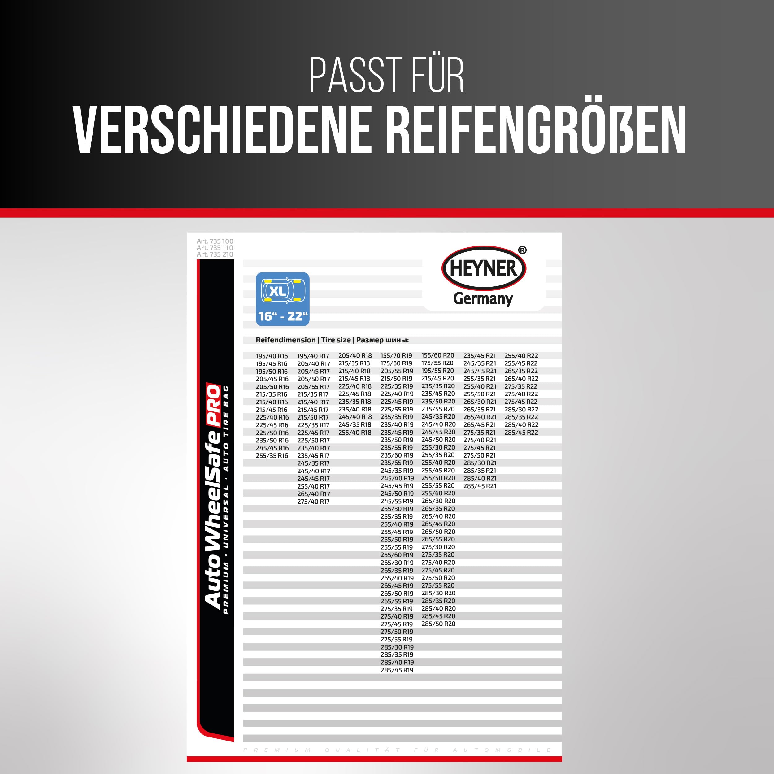 HEYNER® Reifentaschen Set 16-22 Zoll mit Klettverschluss, Reifenschutzhülle, Reifenschoner, 4er Set