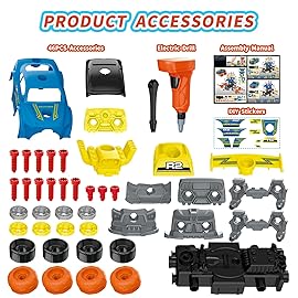 Pup Go 3-in-1 Construction Car for Boys Ages 3+ Years Old, Take Apart Car with Electric Drill, 46 Pcs Cars Building Kit, Build Your Own Toy Cars with Tools, Ideal STEM Present for Kids Children(Blue)
