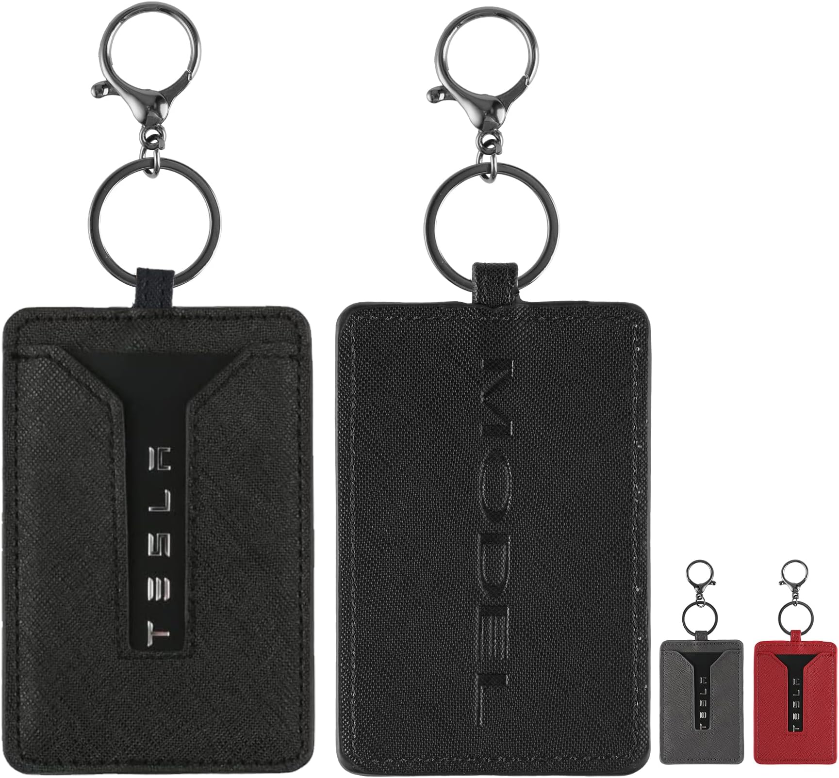 AmissAmiss Car Key Clip, Leather Case and Key Chain Metal Accessories Fit for Tesla Model 3 and Model Y, Car Interior Exterior Accessories -Black (1 Pack)
