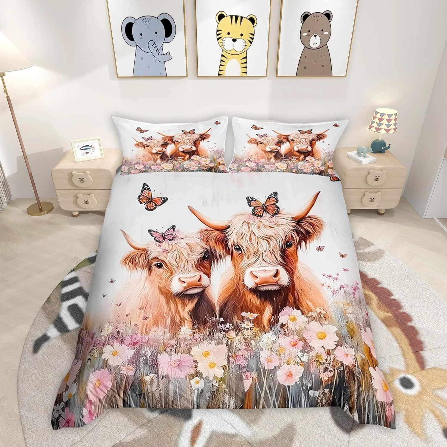 Homemissing Highland Cattle Duvet Cover Boys Girls Cot Size Highland Cow Bedding Set For Kids Women Men Ultra Soft Animal Comforter Cover Set Western Decor Bedspread Room Decor Bedclothes Zipper