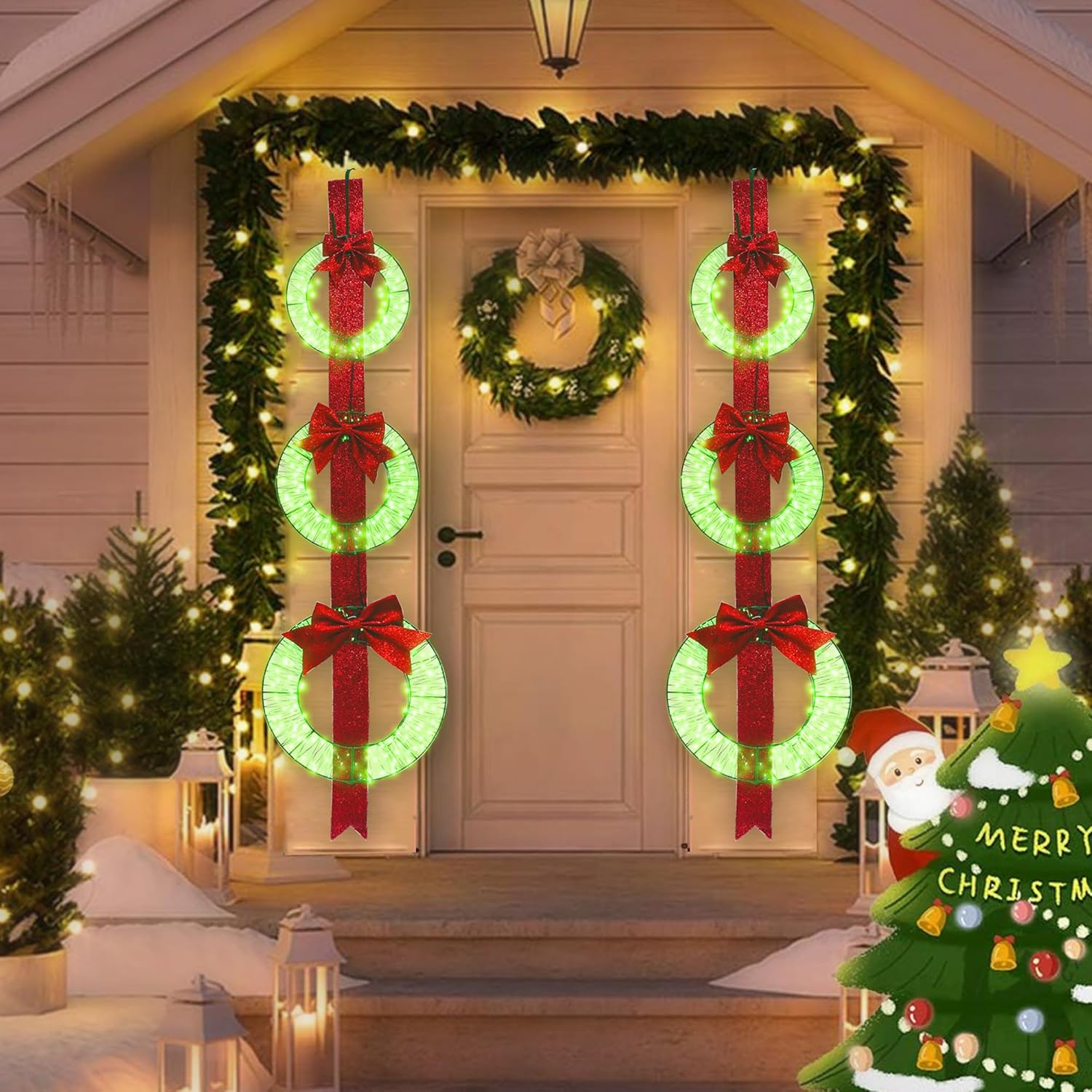 AWQM 61'' Christmas Wreath Decoration, 300 LED Holiday Decor for Home, Christmas Wreath with Lights, Decor Wreath Party Decor for Indoor/Outdoor Front Door Window Wall - (Green, 2PCS) Green 2PCS