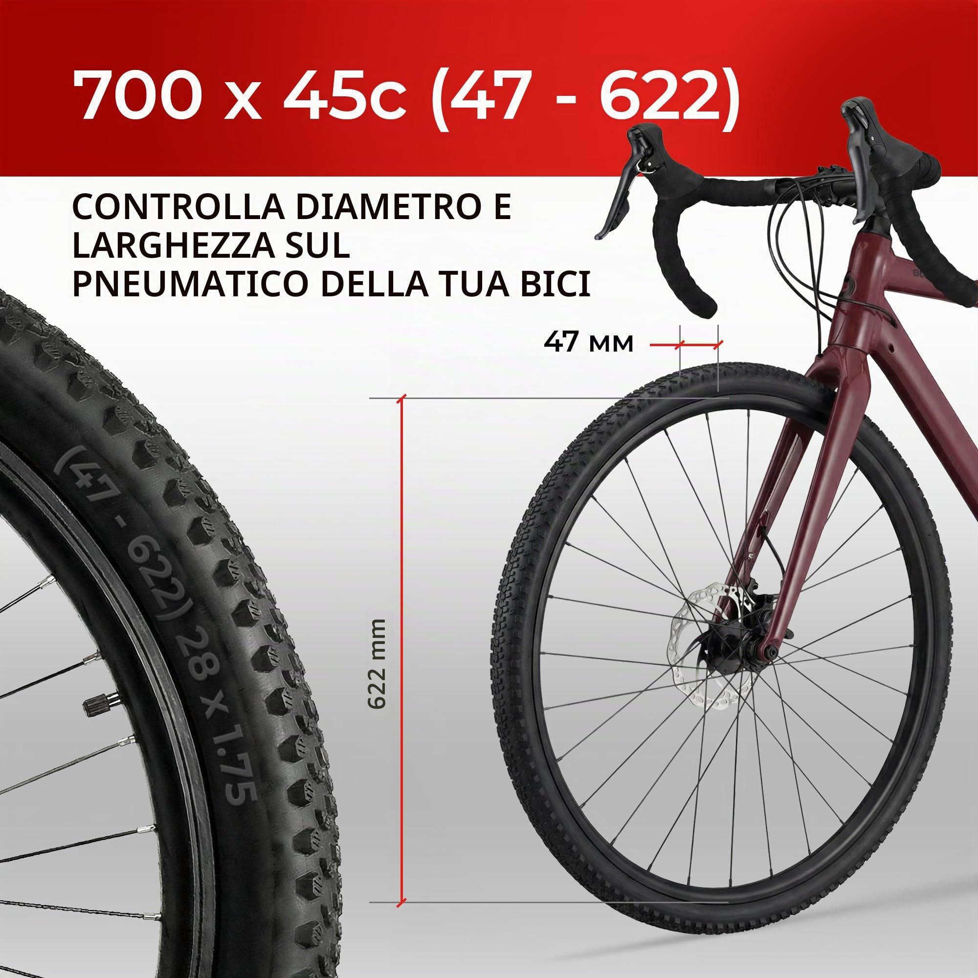 Fincci Milford Coppia Copertoni 28 Gravel Tubeless 700x45c - 2 Copertoni Bici 28 Aramidici Antiforatura Nylon 1mm 120 TPI - per Elettrica, Gravel, Ibrida 47-622