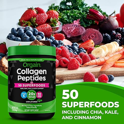 Miniatura 5 de Orgain Péptidos de colágeno hidrolizados en polvo  superalimentos 071oz de colágeno alimentado con hierba suplemento de apoyo para el cabello la