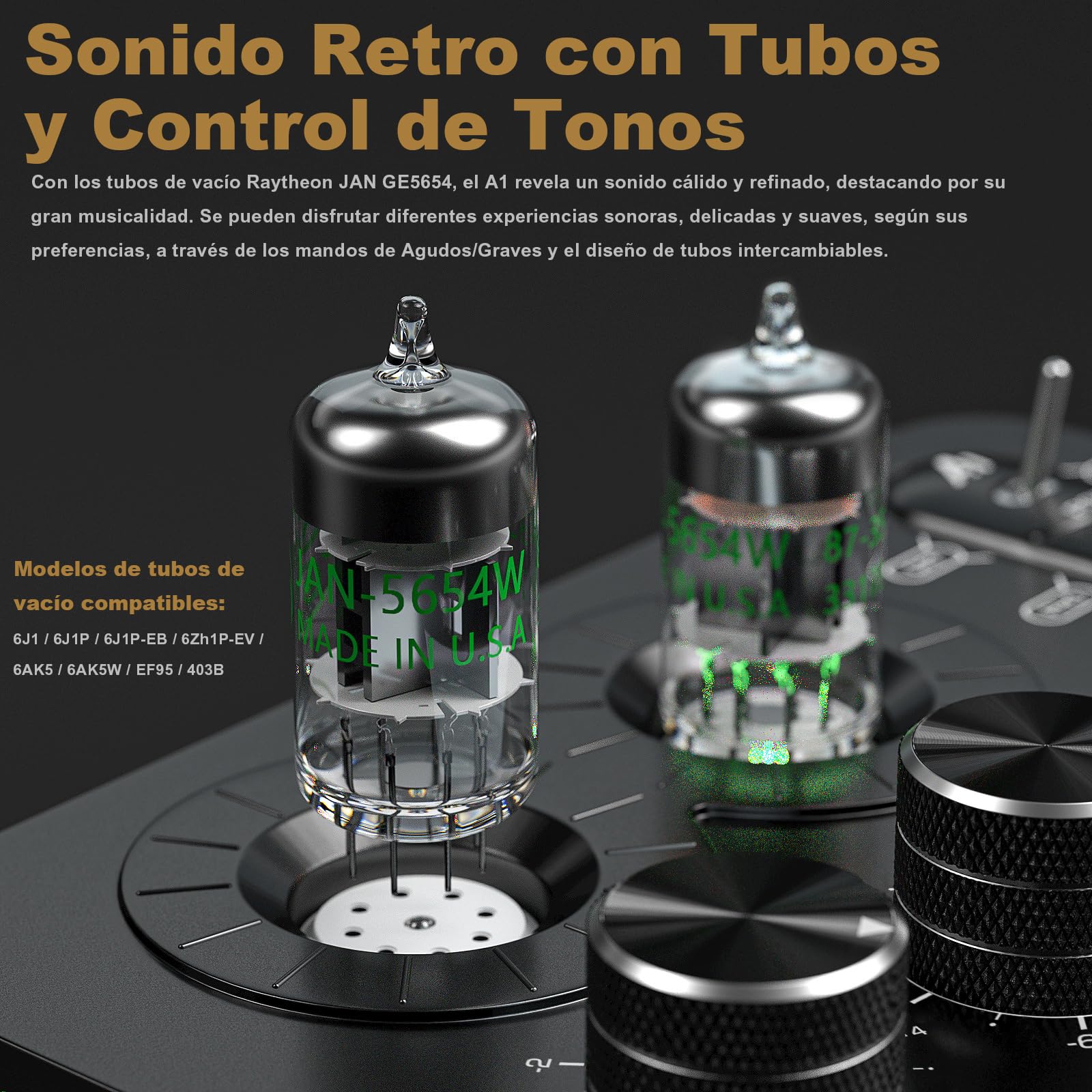 A1 Preamplificador de Fono de Tubo: Amplificador de Auriculares, Preamplificador de Alta Fidelidad para Tocadiscos MM con Control de Tono para Sistemas de Audio Estéreo Domésticos
