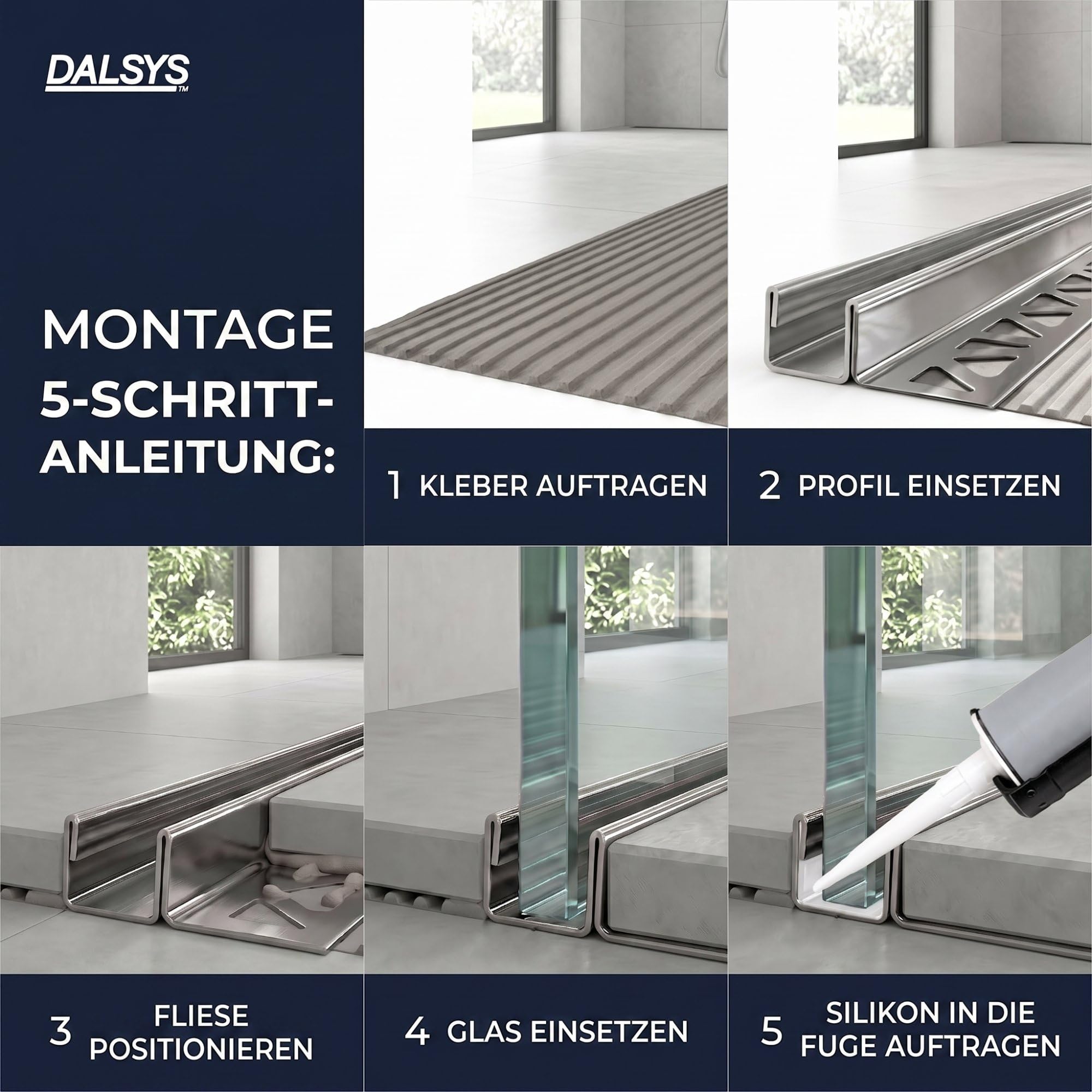 Perfil vidrio 200cm x 11mm x 12,5mm acero inoxidable cepillado | Perfil para baldosas con perfil en U para montaje en el suelo en el baño - perfil de sujeción de cristal