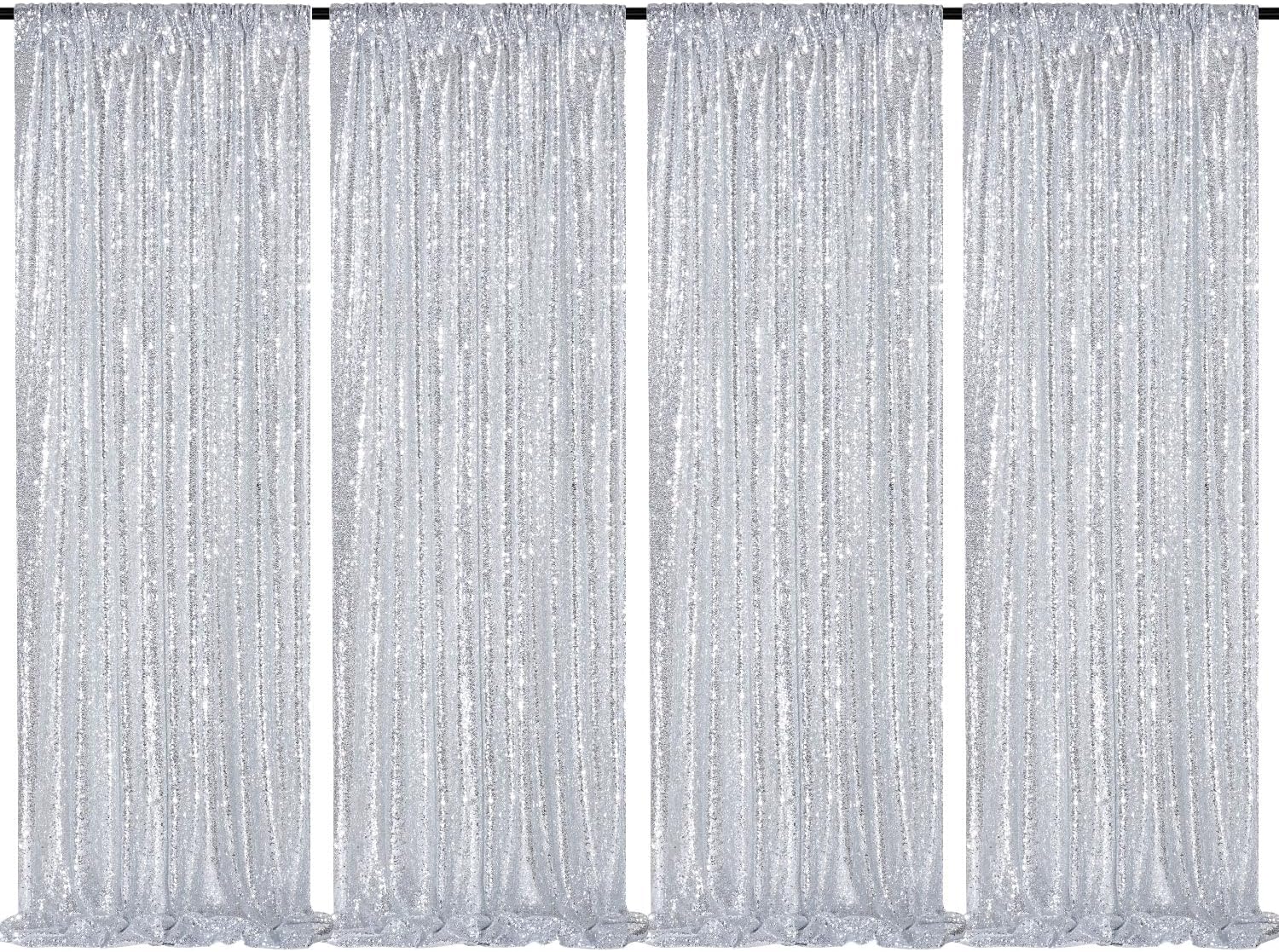2ft x 8ft Silver Glitter Sequin Curtain - Set of 4