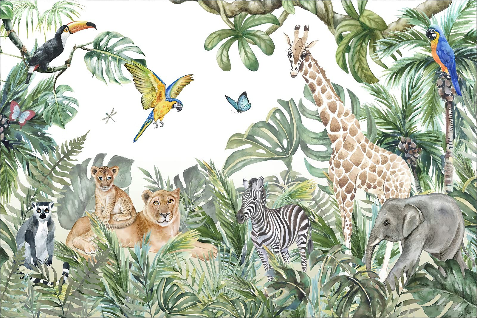 Carta da parati in tessuto non tessuto animali giungla giraffa elefante leone poster dipinti fotografici da parete utilizzati per soggiorno camera da letto bambini decorazione della parete
