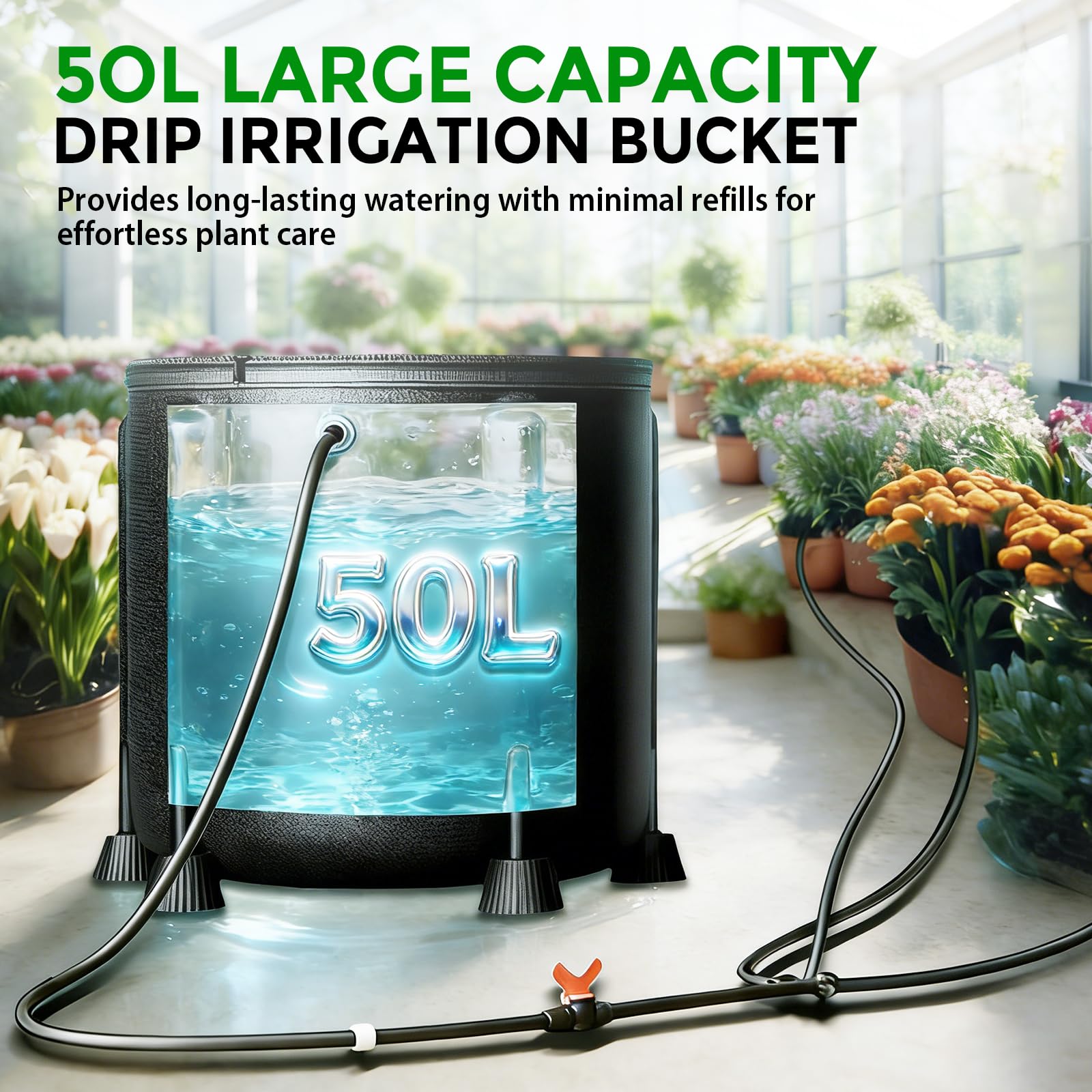 Système d'irrigation automatique, kit d'irrigation goutte à goutte avec pompe à eau de 15 W et seau de 50 litres, 4 sacs de plantation en tissu non tissé, système d'irrigation de vacances pour jardin