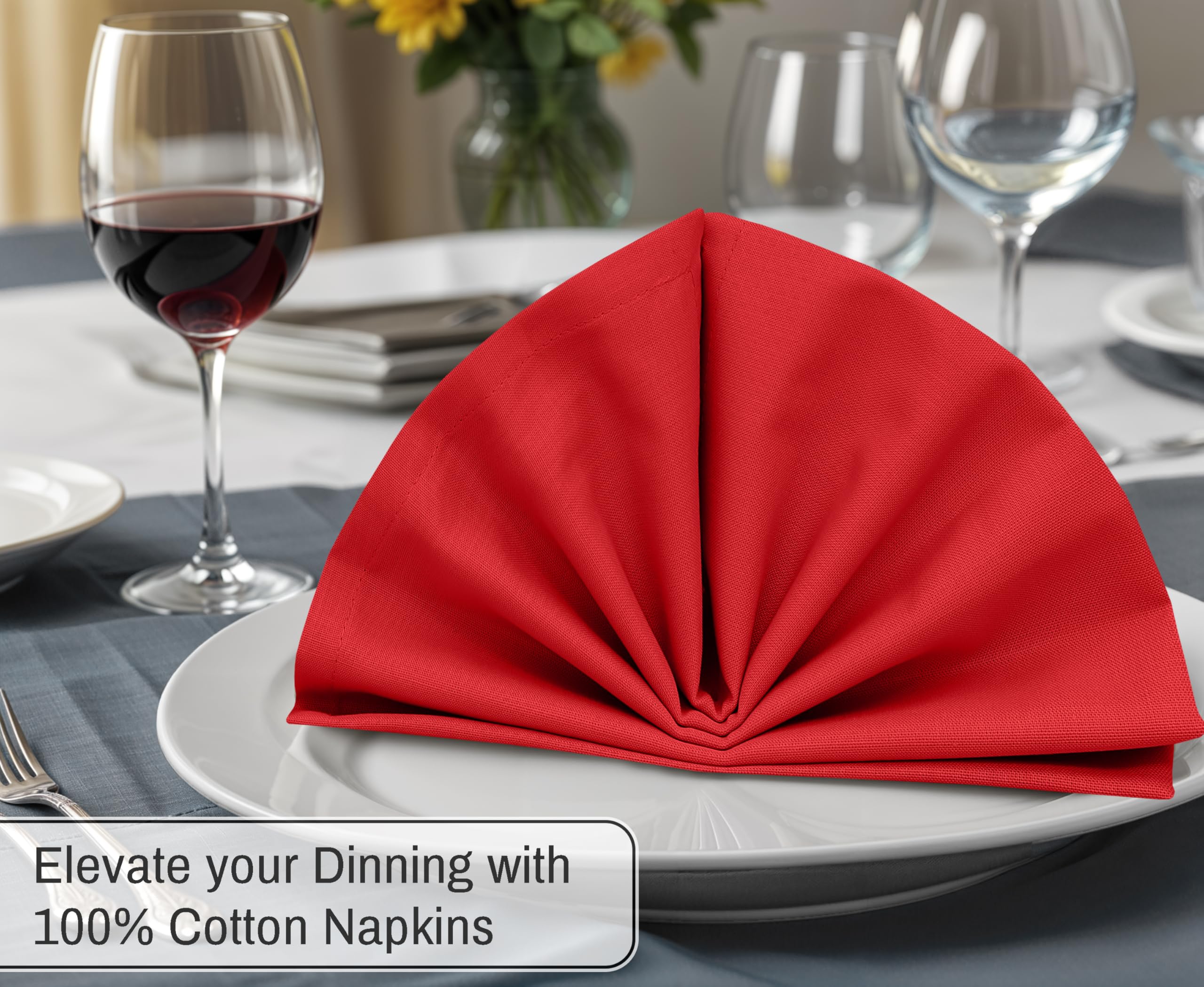 Ruvanti Juego de 12 servilletas de tela de 18 x 18 pulgadas, lavables, suaves y absorbentes, 100 % algodón, perfectas para bodas, servilletas de Navidad, Acción de Gracias, servilletas de cena, color