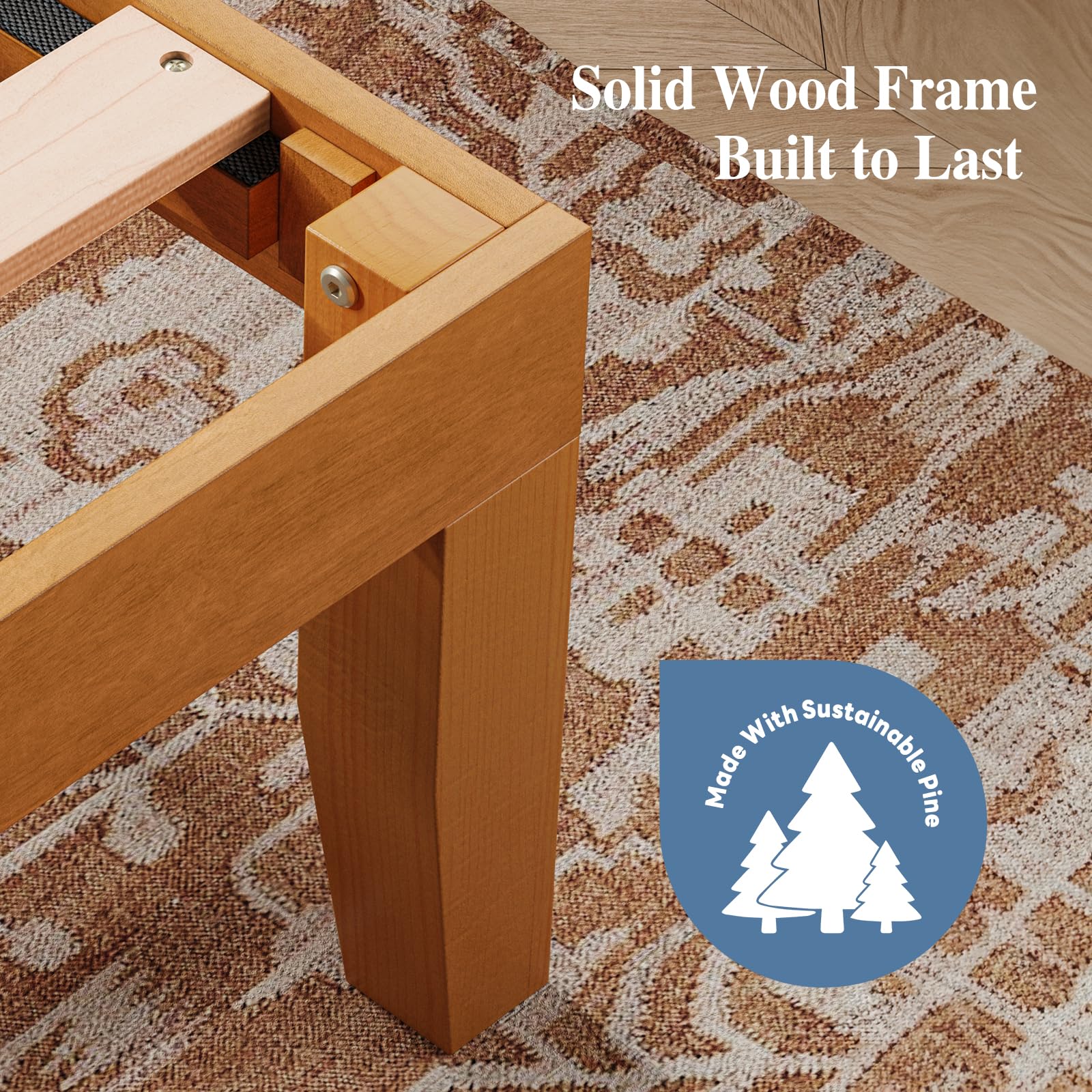 Best Wood Bed Frame King Picks for 2026 2 HAPPYMONT 12-Inch Solid Wood Platform Bed | Wooden Slats, No Box Spring Needed, — product photo