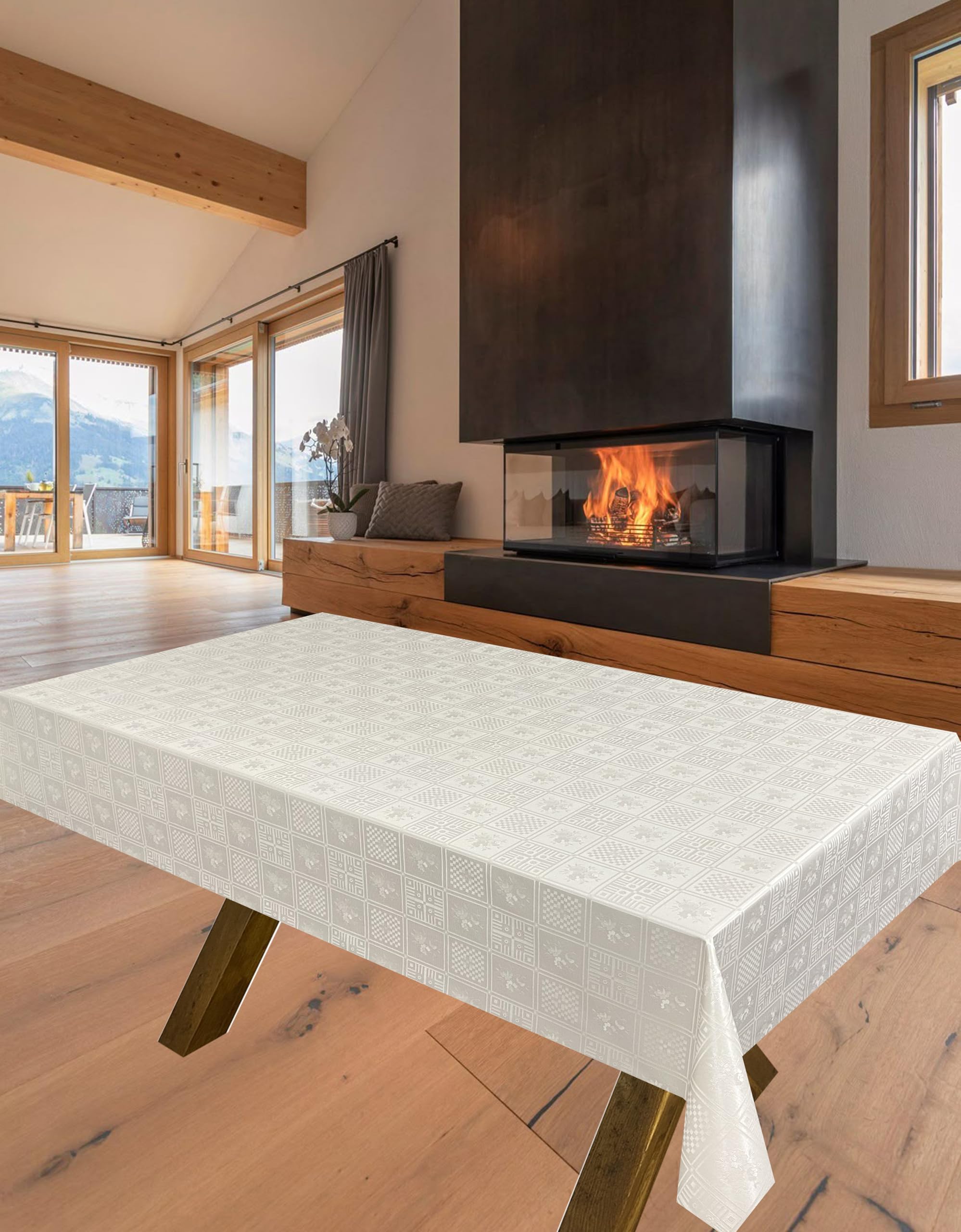 TableclothsWorld Embossed PVC Vinyl Tablecloth Wipe Clean Waterproof Table Protector - F102-1 (Square - 140cmx140cm)