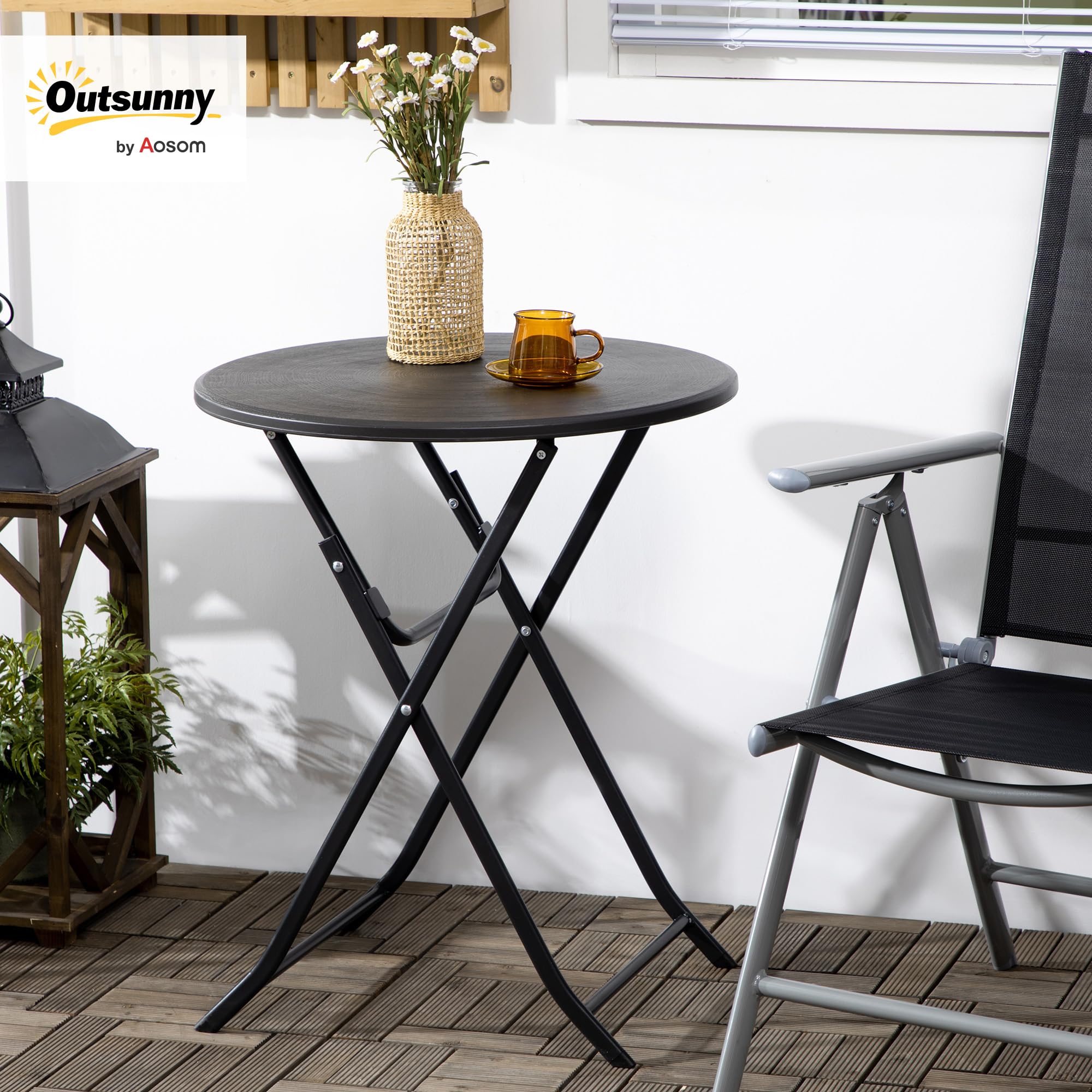 Outsunny Table Basse extérieure pour 2 Personnes, Table de Jardin Ronde avec Plateau en HDPE et Structure en Acier, pour Balcon, Patio, terrasse, Ø 60 x 73H cm, Gris foncé
