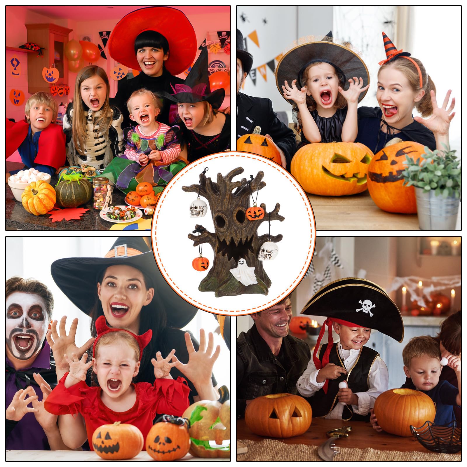 Kichvoe Decorazione di Halloween in Resina Teschio, Zucca e Albero Luminoso, Atmosfera Spettrale la Casa, per Addobbi Festivi Interni e Tavoli