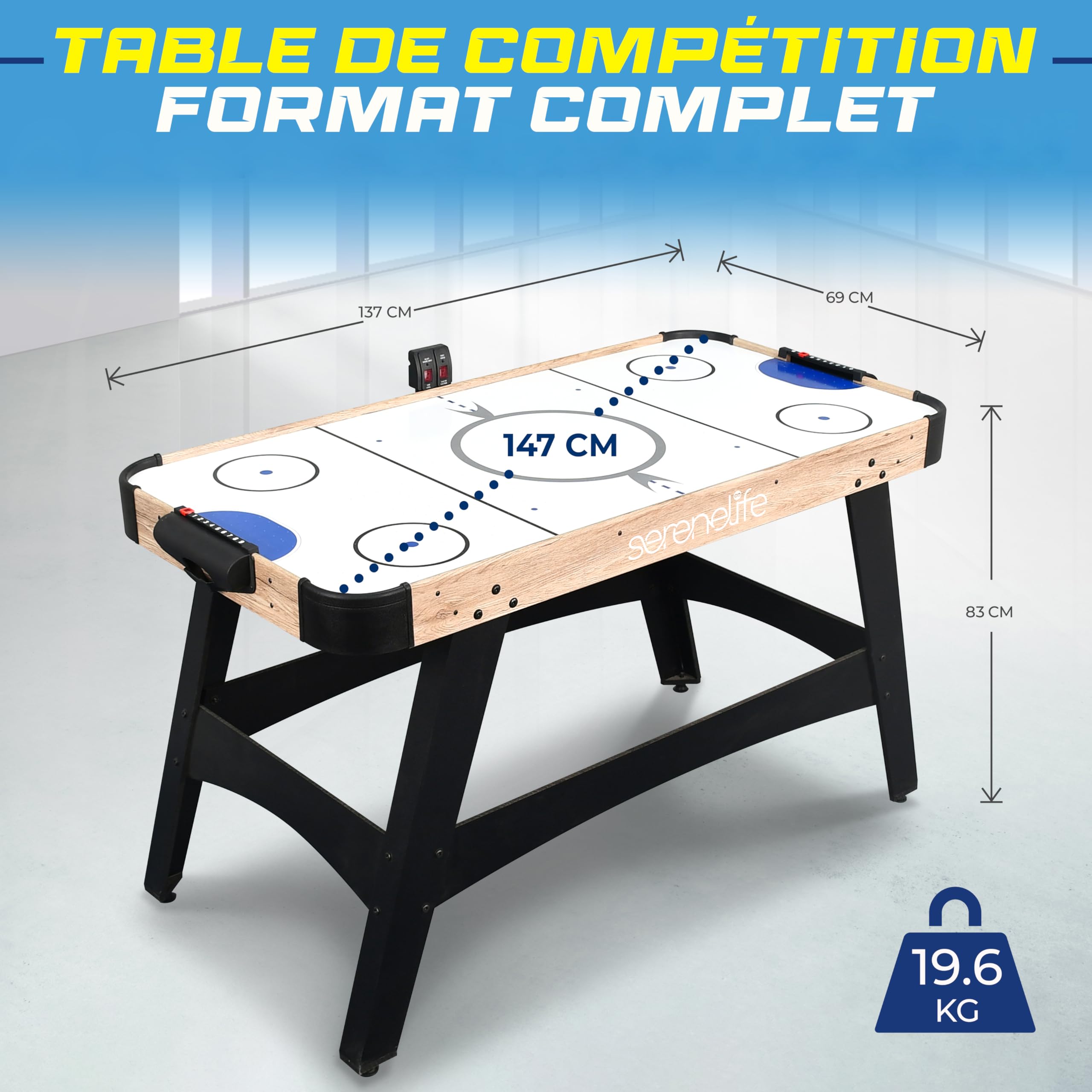 SereneLife Table de Air Hockey avec Soufflerie, Jeu de Hockey sur Table pour Enfants et Adultes avec Palets et Poignées