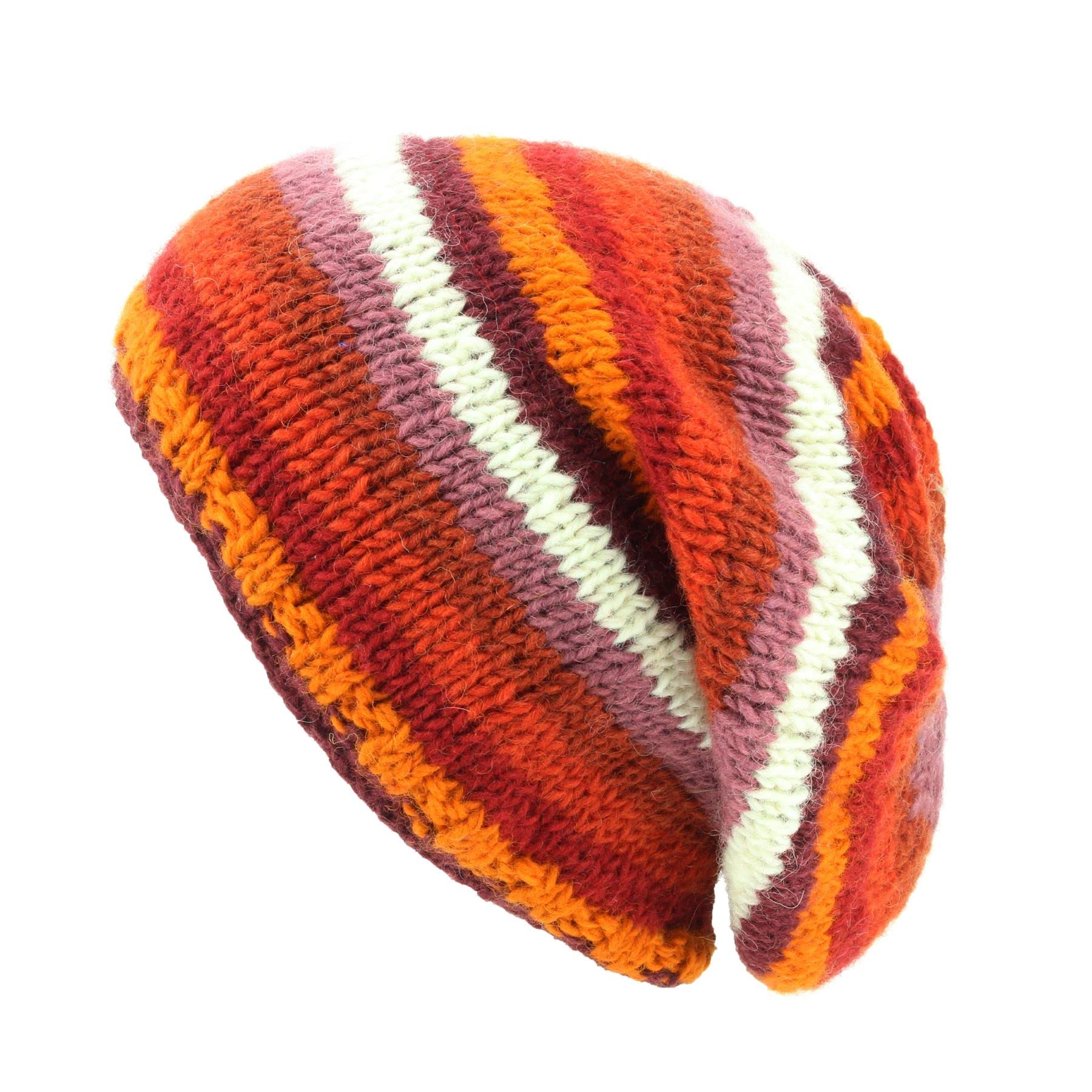 LOUDelephant Hand Knitted Baggy Slouch Beanie Hat - Stripe Rust