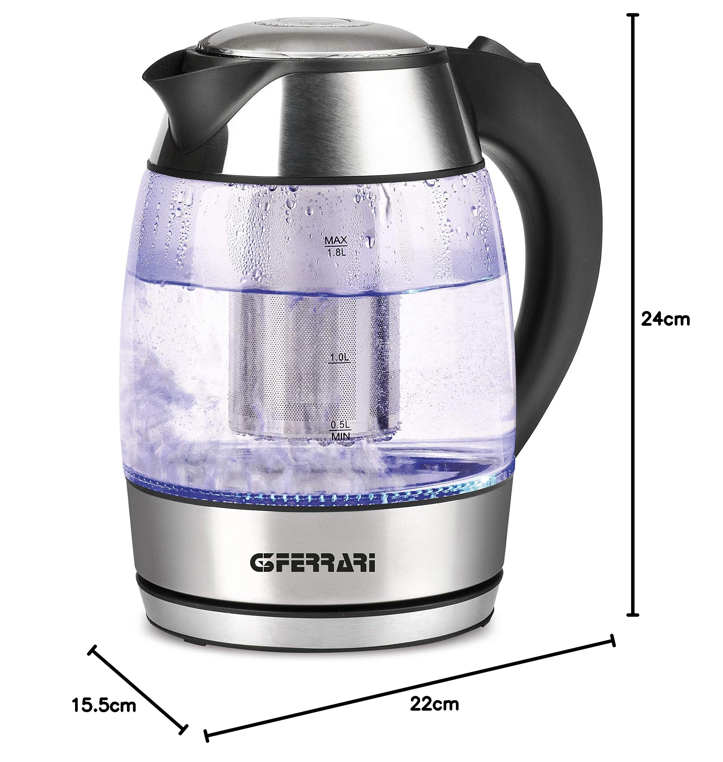 G3 Ferrari G10066 Bolleblu Bollitore e Tisaniera, 2200 W, 1.8 Litri, Vetro, Acciaio