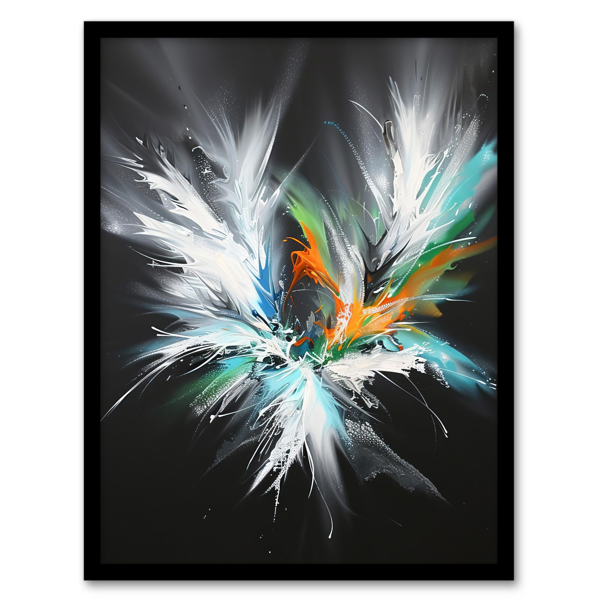 Artery8 Abstract Modern Art Paint Splat Dark Feathers Living Room Artwork Framed Wall Art Print 18X24 Inch
