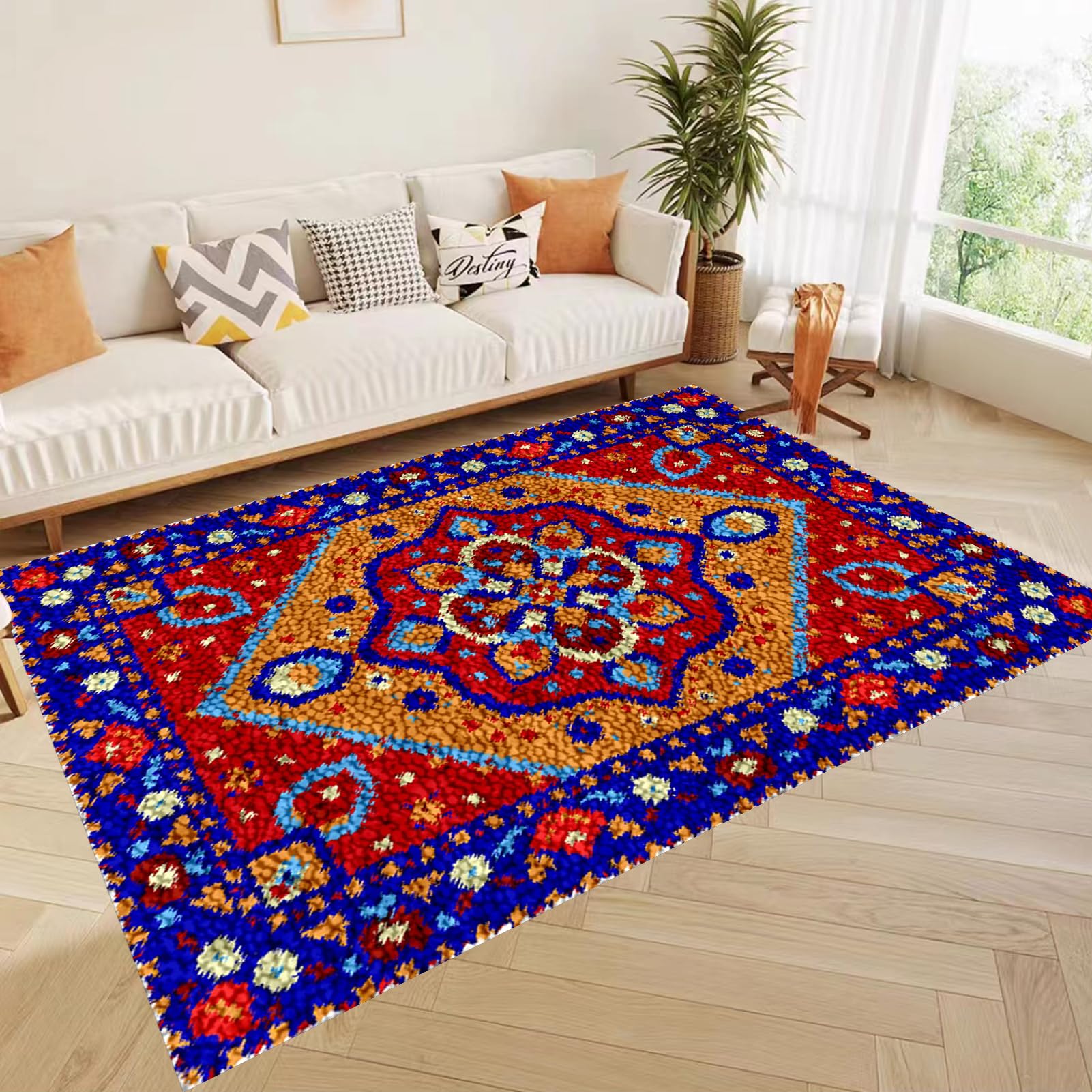 Kit per tappeto con gancio a scatto per adulti, kit fai da te per ricamo, con tela stampata, filato all'uncinetto, cuscino per pavimento, grande gancio, kit per la decorazione della casa, 55 x 75 cm