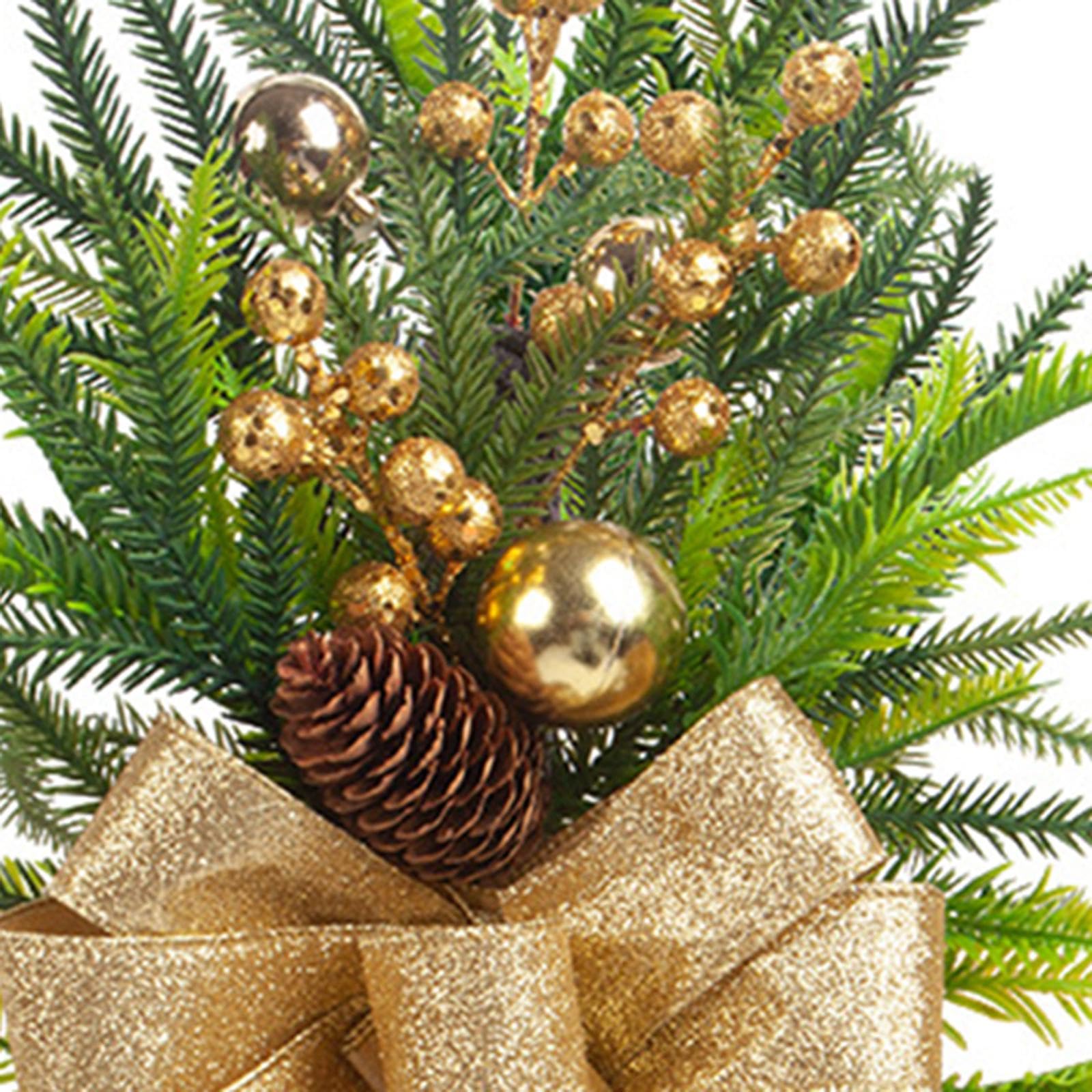 Guirnalda de Navidad Artificial Decorativa con Ramas Lazo Bolas Y Bayas Hecha de PP Y Tela Adecuada para Escalera Puerta Ventana Regalo Decoración del, Oro, Individual