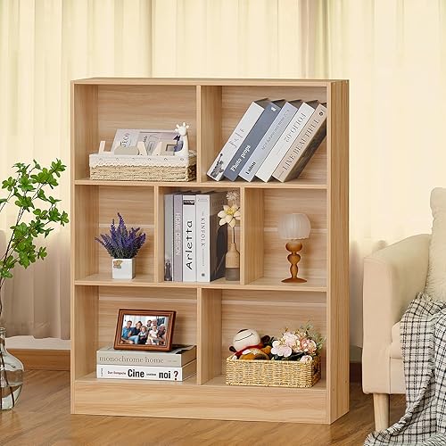 Miniatura 90 de LEYAOYAO Estantería de 10 cubos, estantería ancha moderna de 3 niveles con patas, estantería de madera de mediados de siglo, estuche grande rosa,