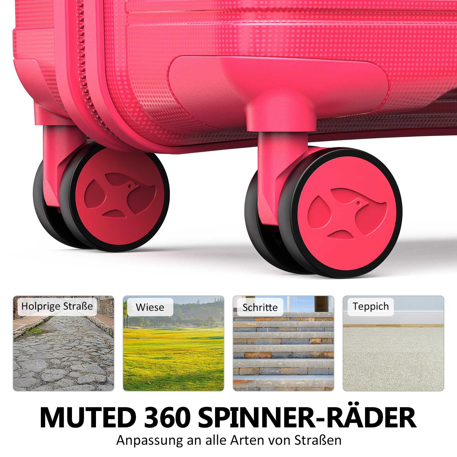 MGOB Valigia Bagaglio a Mano PP(Polipropilene) 40L Trolley Rigida Valigie da Cabina Spinner e TSA Lucchetto 55x36x20cm, Rosa