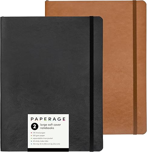 Miniatura 13 de PAPERAGE Cuaderno de tapa blanda con rayas (coñac), 176 páginas, cuaderno grande B5 con rayas universitarias, 7.5 x 9.8 pulgadas, papel premium de