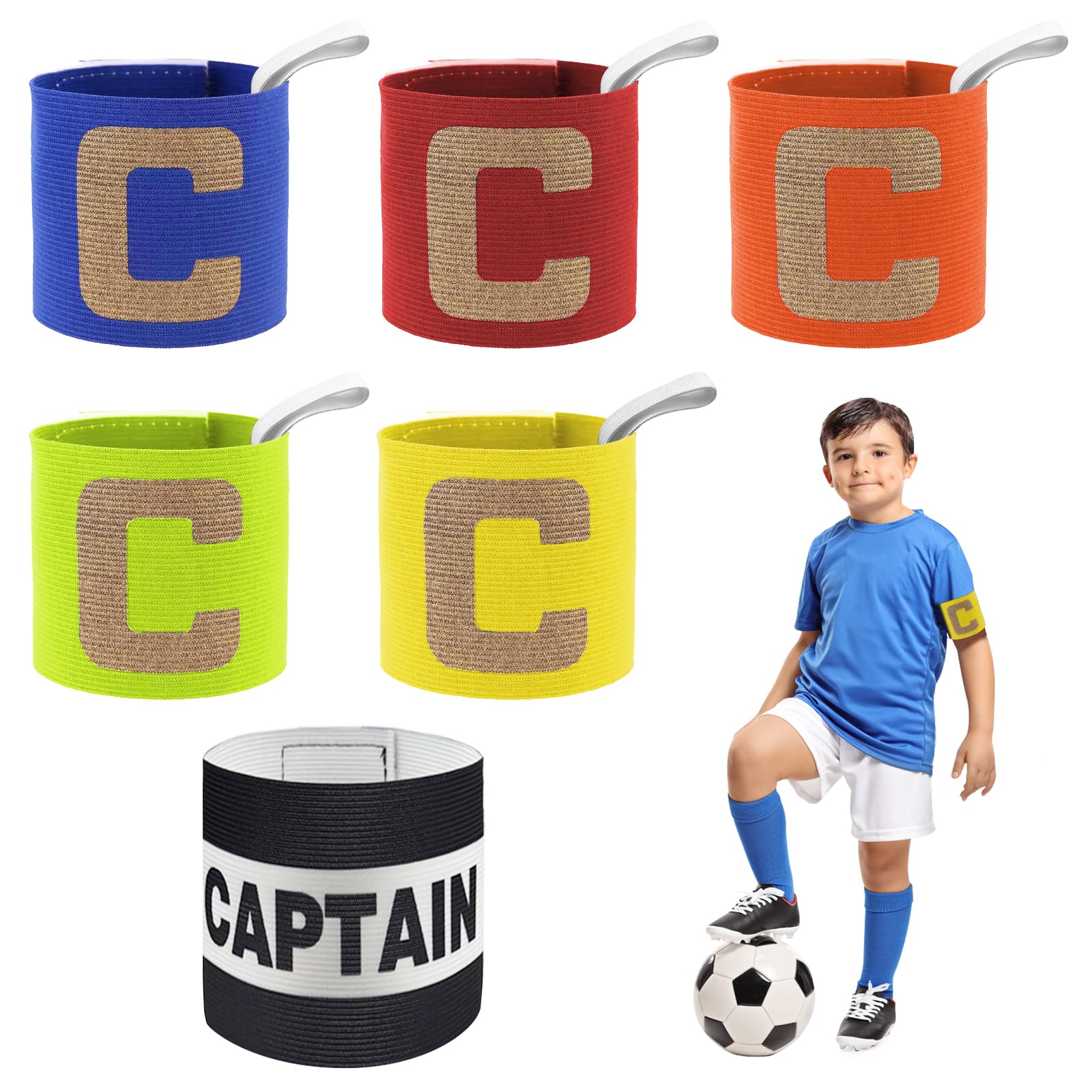 6 Pack Adjustable Captain Armbands for Kids & Adults, Elastic Football Skipper Bands for Sports, Multi-Colour Reflective Arm Band for Soccer, Rugby, Basketball Team Games
