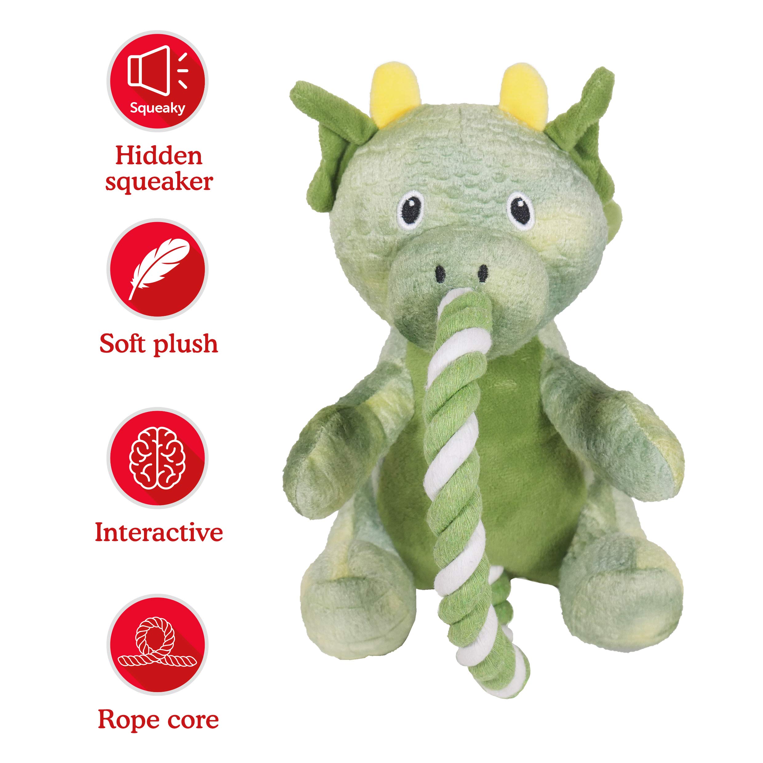 Rosewood Drago Corda Verde, Peluche Interattivo Cane Giocattolo - Verde