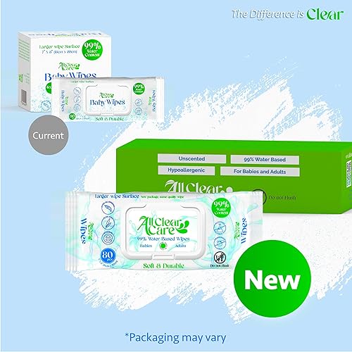 Miniatura 3 de All Clear Care Toallitas para bebé, 6 paquetes (480 toallitas), 99% de agua con aloe y vitamina E, sin fragancia e hipoalergénicas, superficie de