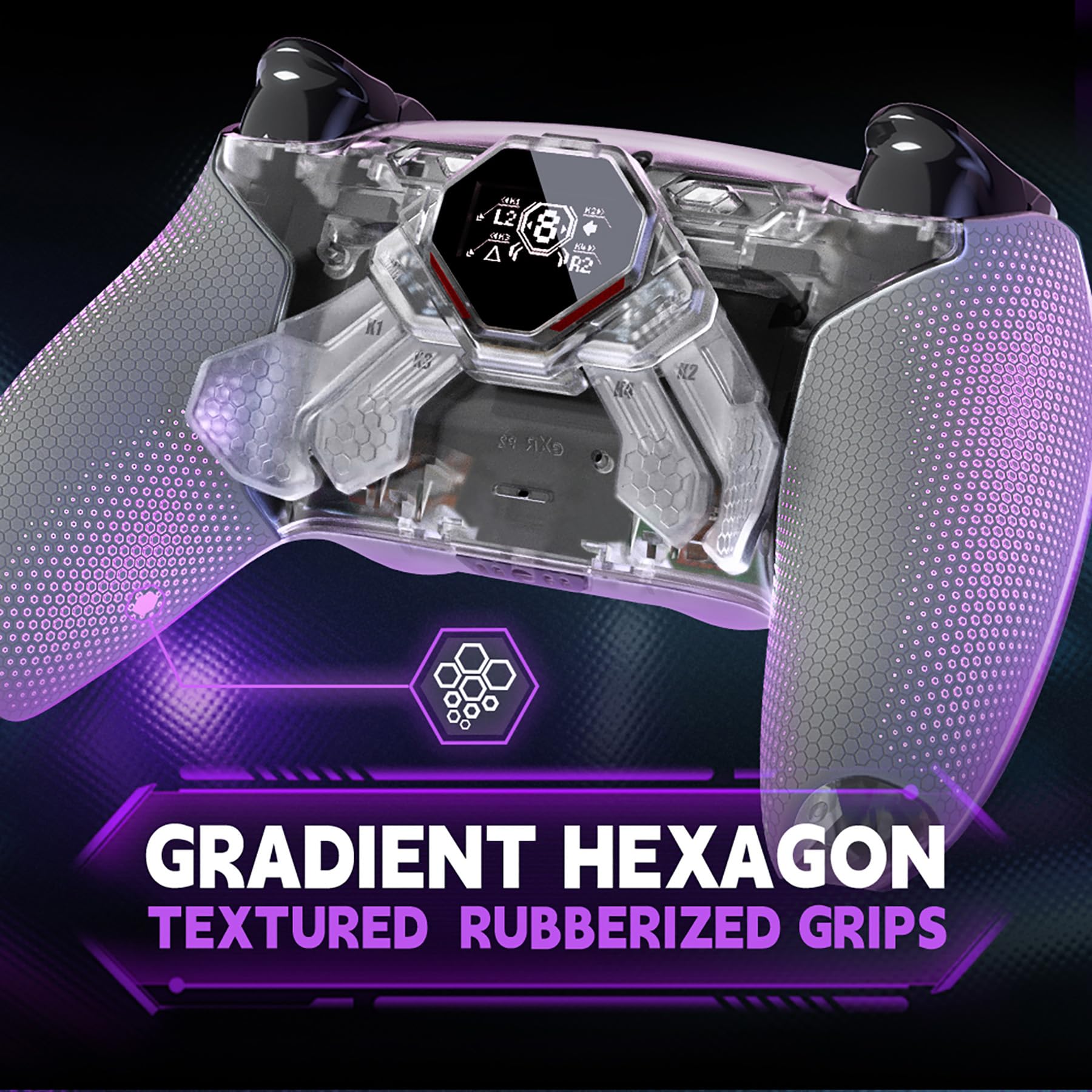 eXtremeRate Spark Remap Kit per ps5 Controller BDM-030 040 050 060, Display OLED +Clicky Trigger Stop +Grip Ergonomici, 4 Tasti Posteriori Rimappabili Accessori per ps5 Joystick, Trasparente&Grigio