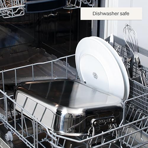 Vista 22 de All-Clad E752S264 Asador pequeño de acero inoxidable apto para lavavajillas con estante de utensilios de cocina, color plateado, Plateado