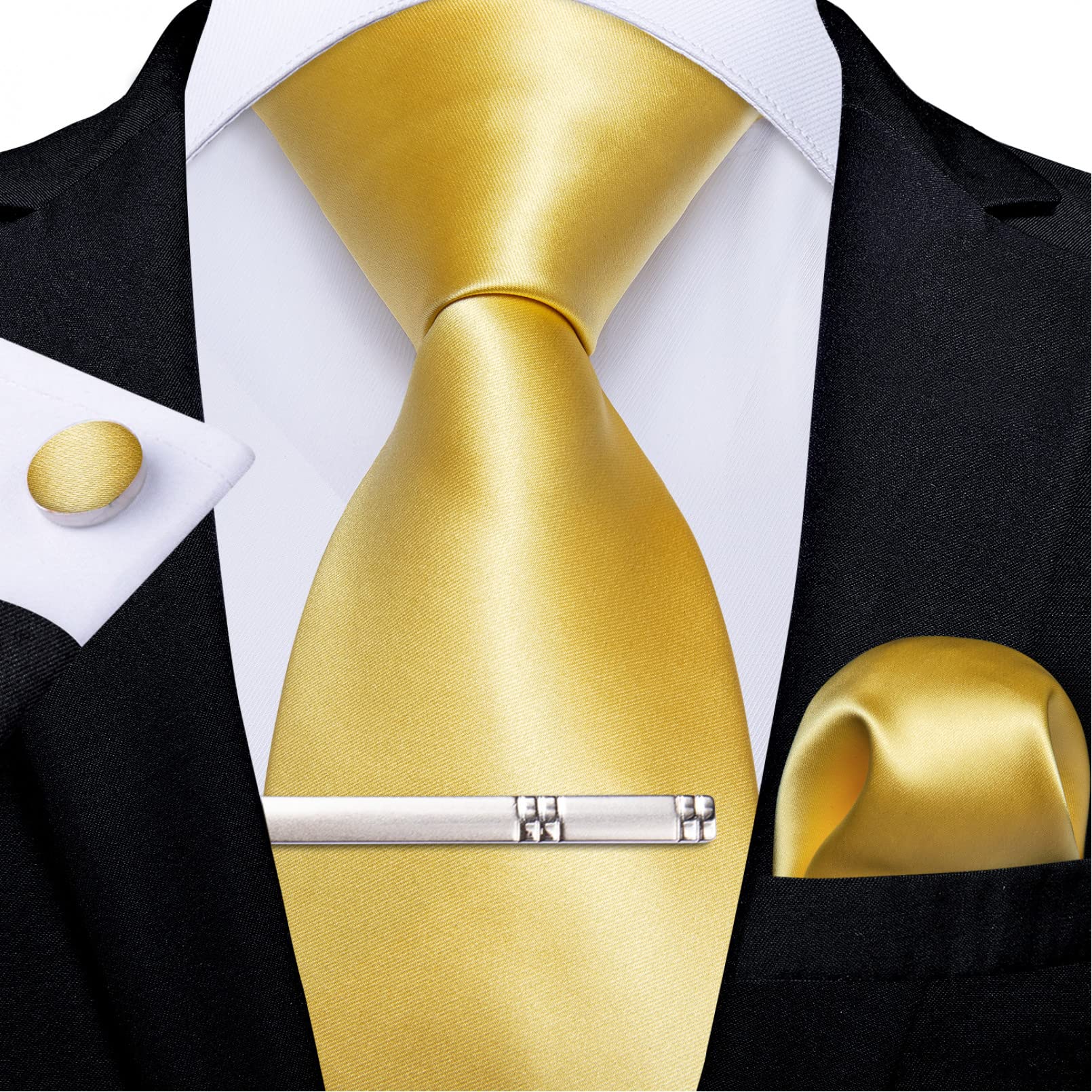 Corbata de hombre 8 cm de oro sólido para hombre, corbata de negocios de boda, corbata, bolsillo cuadrado, gemelos fijados con clip de corbata para hombres regalos