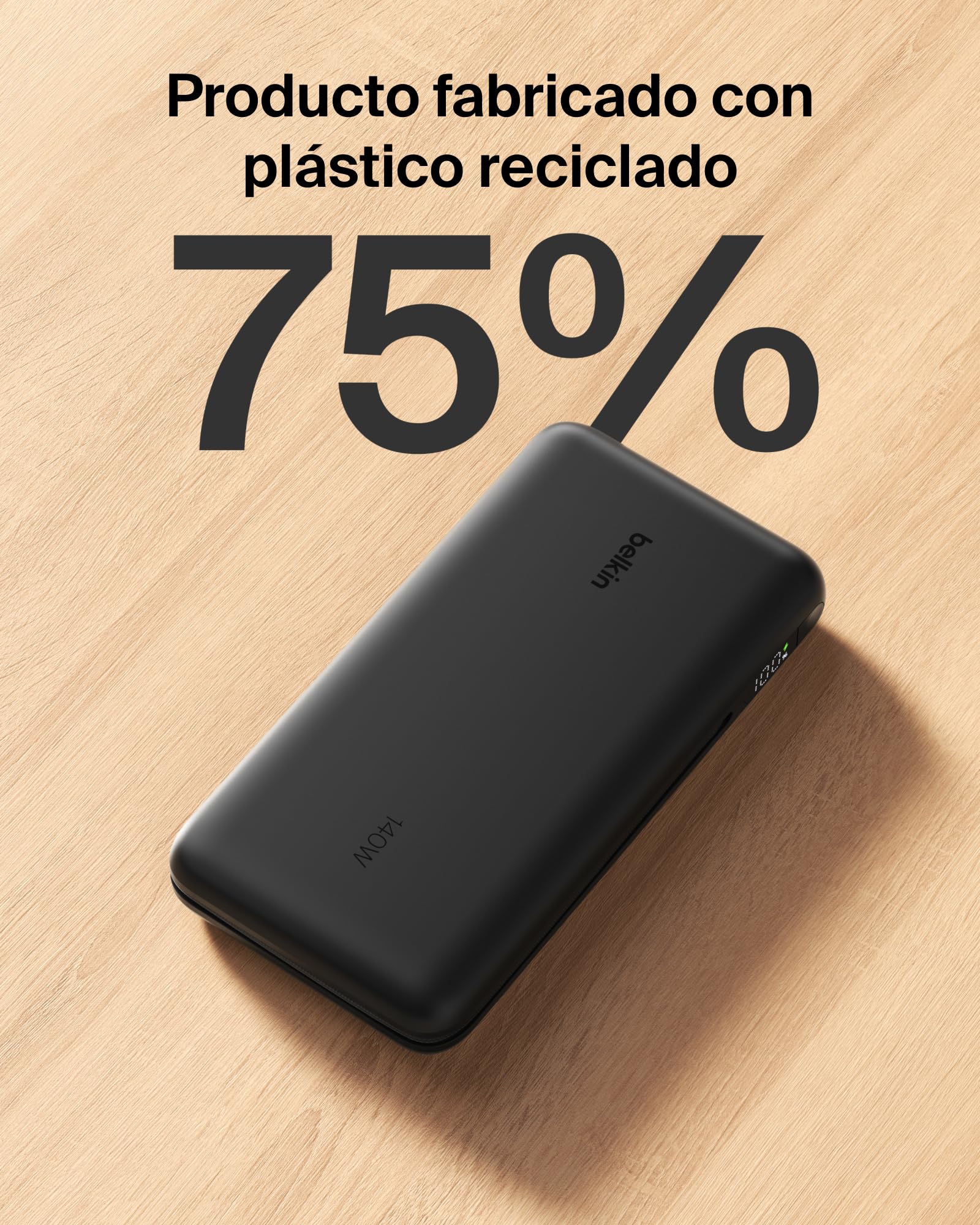 Belkin UltraCharge Pro Batería Externa 25 000 mAh para Portátiles - Negro | Power Bank de 25000 mAh, 1 puerto y 1 cable USB-C, 1 puerto USB-A, Power Delivery a 158 W, Pantalla, Batería Portátil