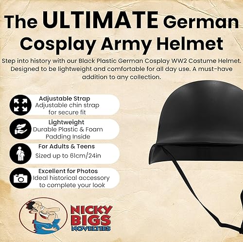 Miniatura 2 de Nicky Bigs Novelties WW2 M35 - Casco de plástico del ejército alemán Stahlhelm, accesorio para disfraz de Halloween, casco alemán, sombrero de