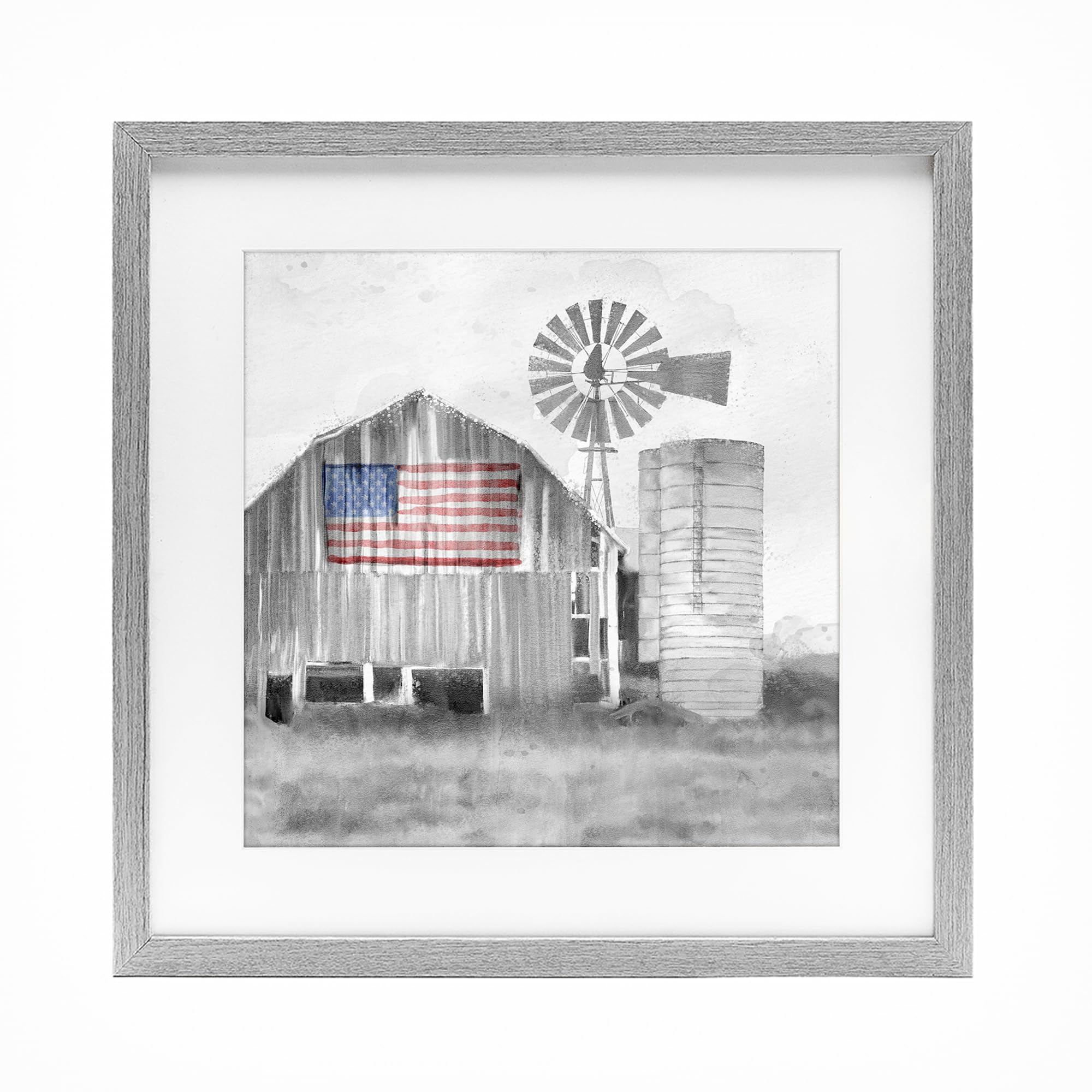 Stupell Industries Farmhouse Gray (Textured) 'Grandfather's Barn With Flag'| Framed Print Under Glass
