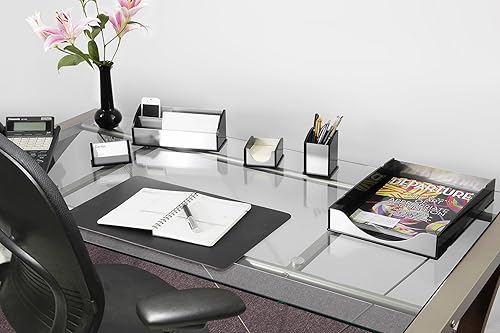 Miniatura 3 de Kantek Bandeja de letras de aluminio acrílico negro y plateado, organizador de escritorio apilable, 10..25 x 13.25 x 2.25 pulgadas, resistente,